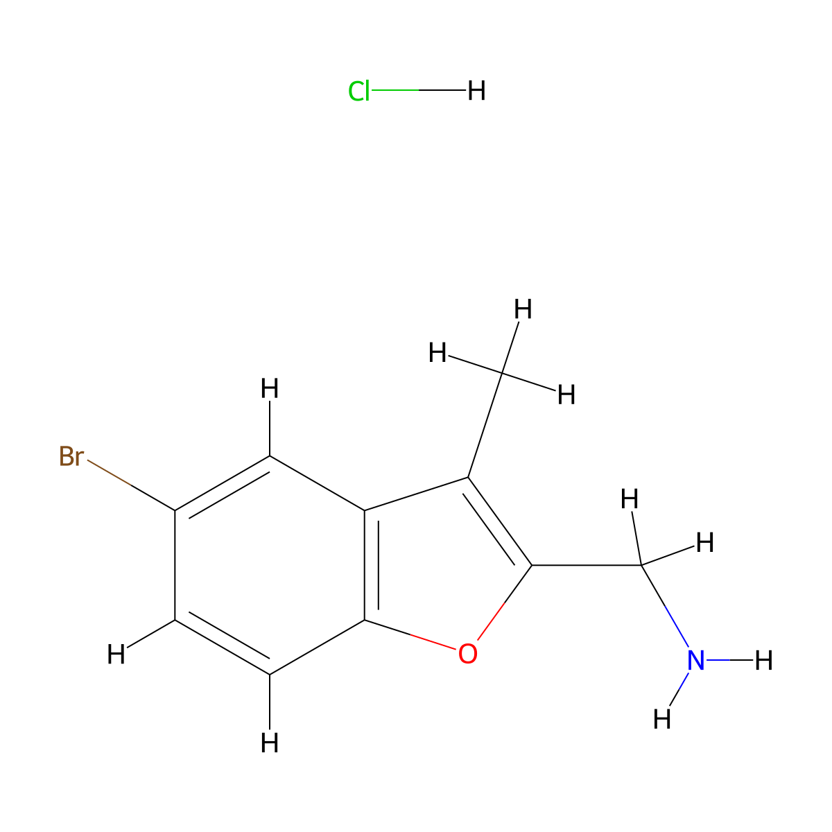 (5-Bromo-3-methyl-1-benzofuran-2-yl)methanamine hydrochloride molecular structure, CAS 2309447-10-5