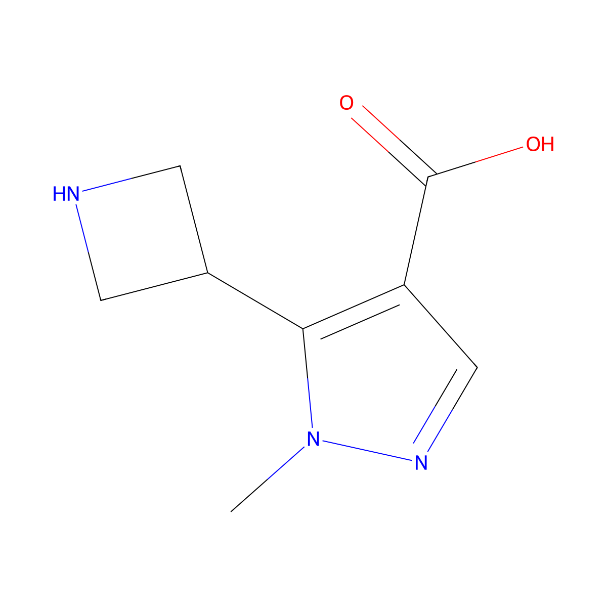 5-(azetidin-3-yl)-1-methyl-1H-pyrazole-4-carboxylic acid molecular structure, CAS 2309447-63-8