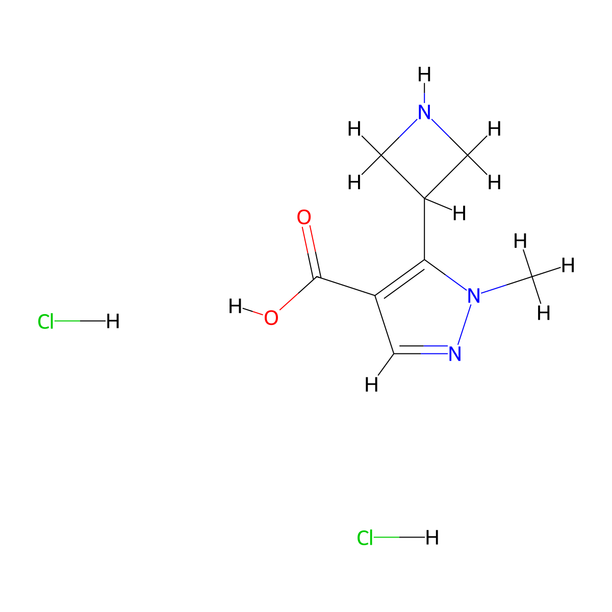 5-(azetidin-3-yl)-1-methyl-1H-pyrazole-4-carboxylic acid dihydrochloride molecular structure, CAS 2309447-64-9