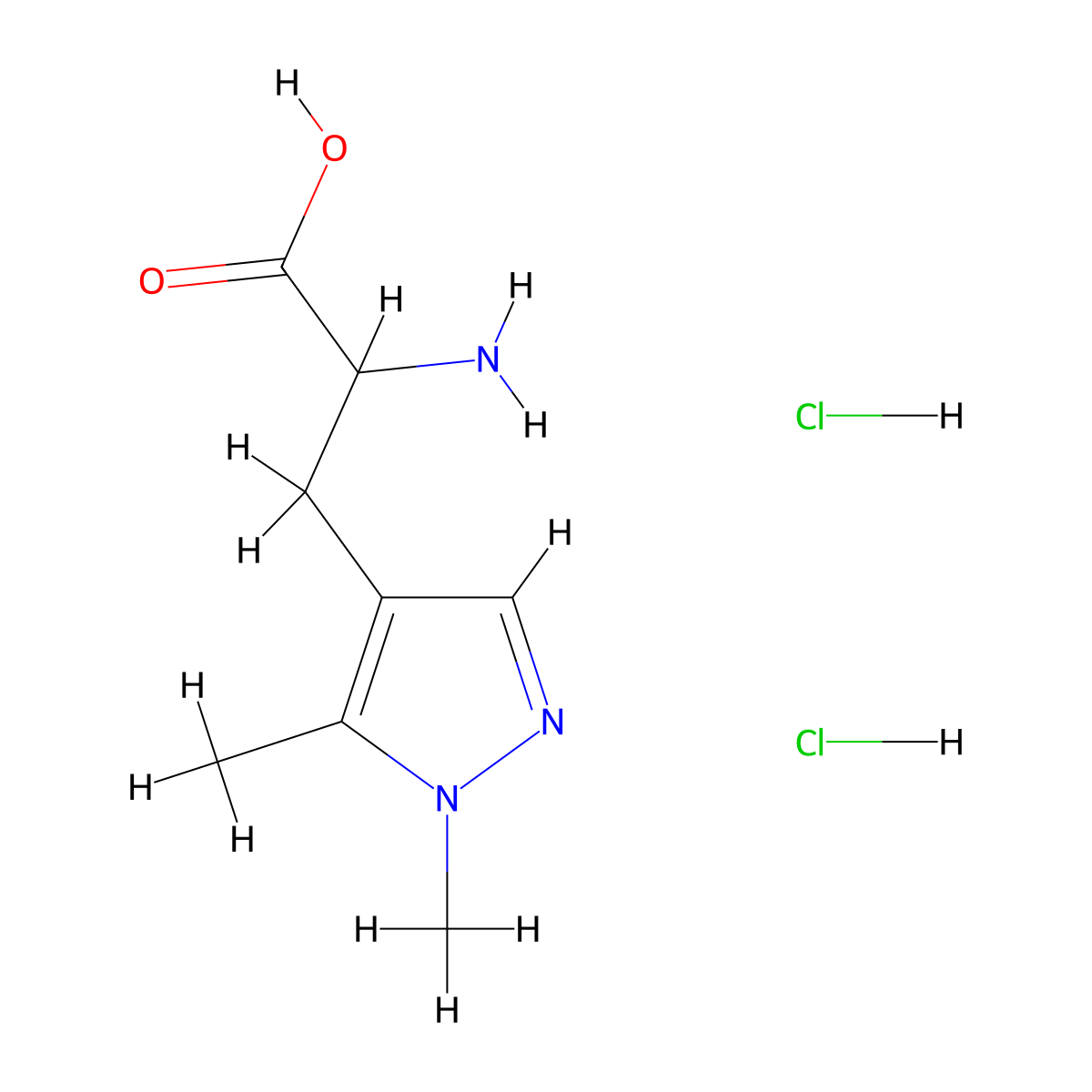 2-amino-3-(1,5-dimethyl-1H-pyrazol-4-yl)propanoic acid dihydrochloride molecular structure, CAS 2309448-04-0
