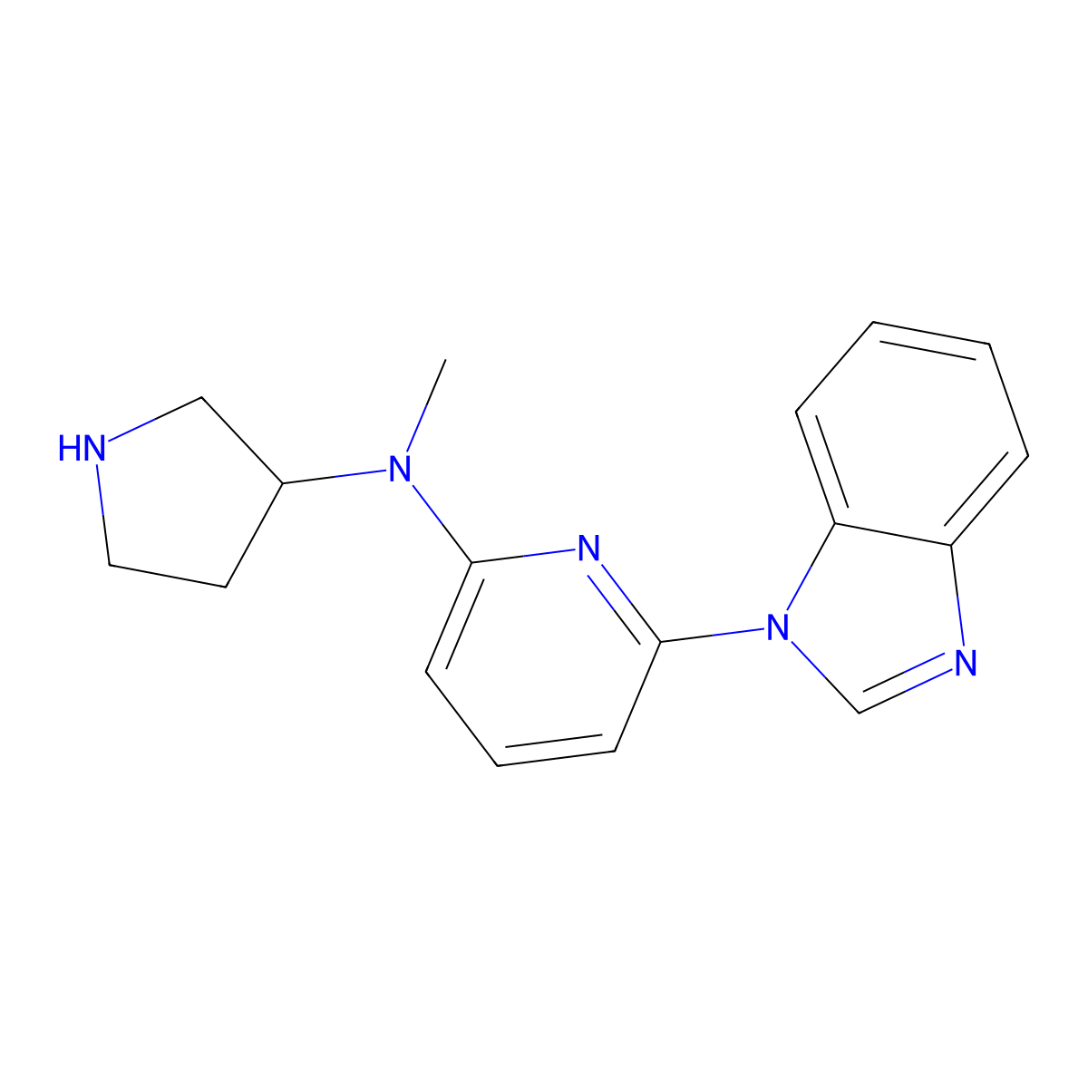 6-(1H-1,3-benzodiazol-1-yl)-N-methyl-N-(pyrrolidin-3-yl)pyridin-2-amine molecular structure, CAS 2309448-06-2