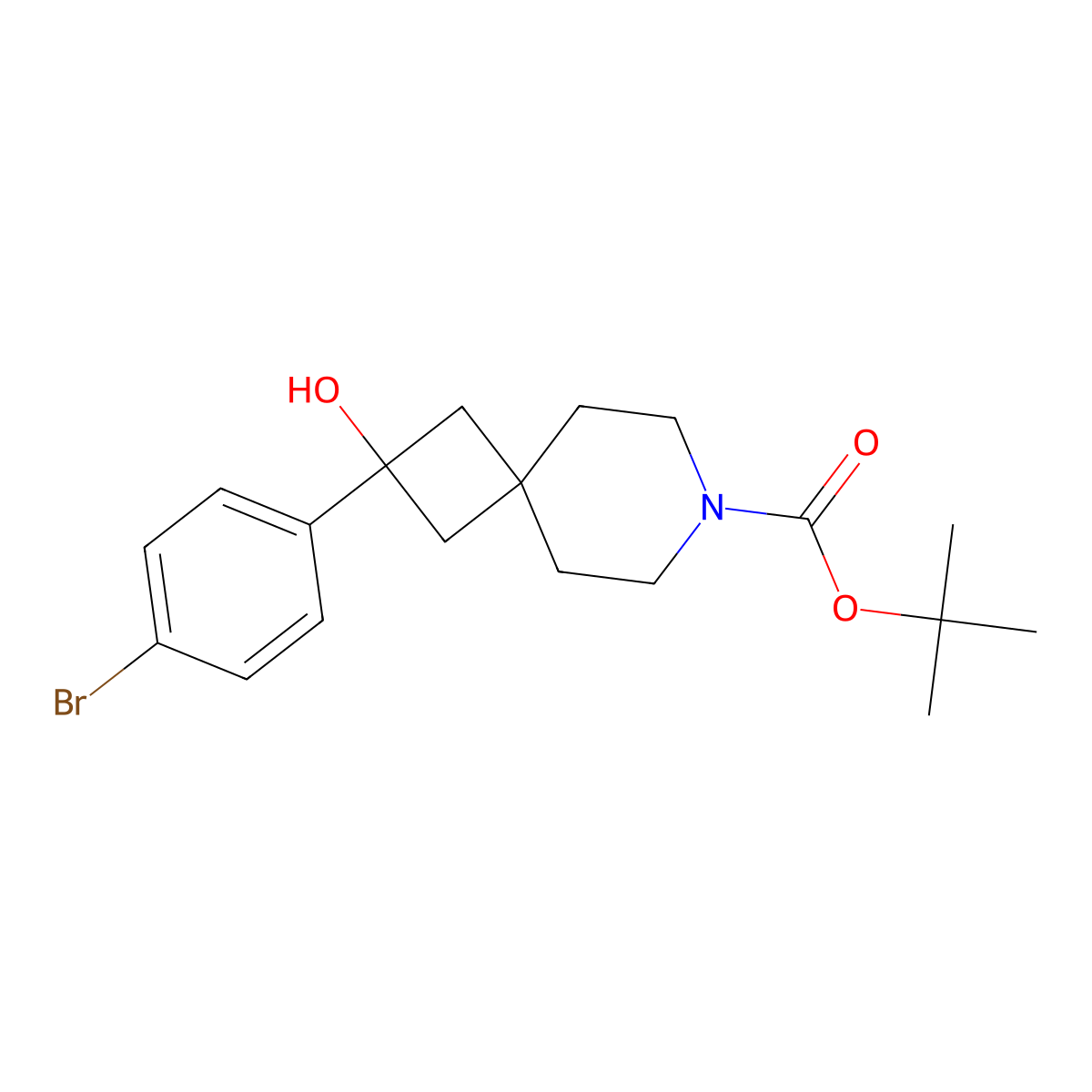 Tert-butyl 2-(4-bromophenyl)-2-hydroxy-7-azaspiro[3.5]nonane-7-carboxylate molecular structure, CAS 2309448-56-2