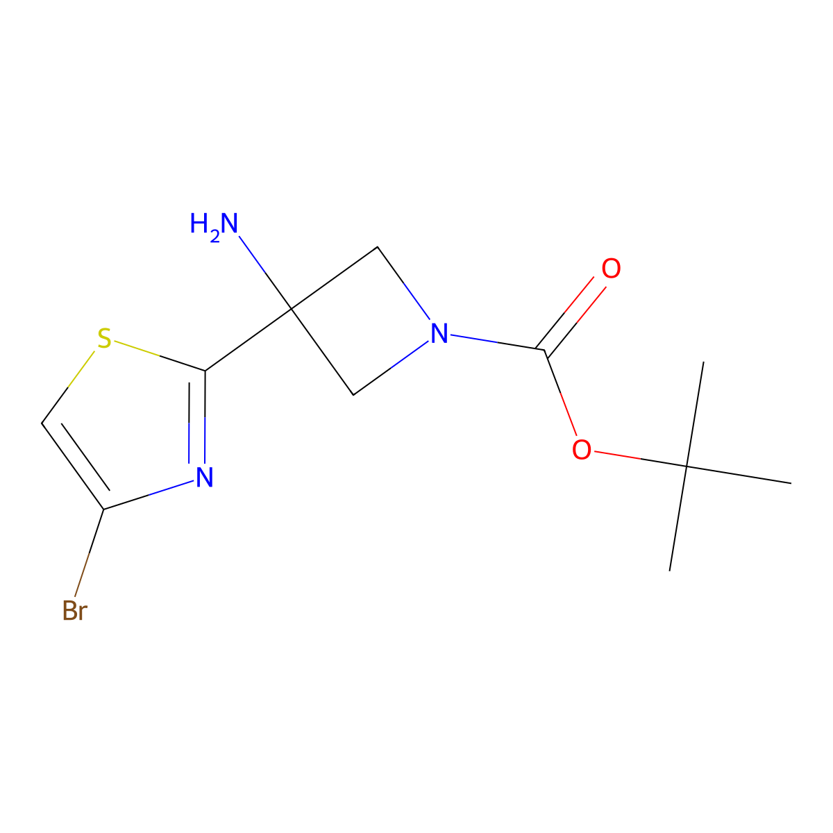 Tert-butyl 3-amino-3-(4-bromo-1,3-thiazol-2-yl)azetidine-1-carboxylate molecular structure, CAS 2309449-29-2