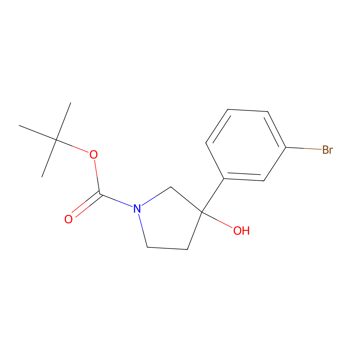 Tert-butyl 3-(3-bromophenyl)-3-hydroxypyrrolidine-1-carboxylate molecular structure, CAS 2309449-65-6
