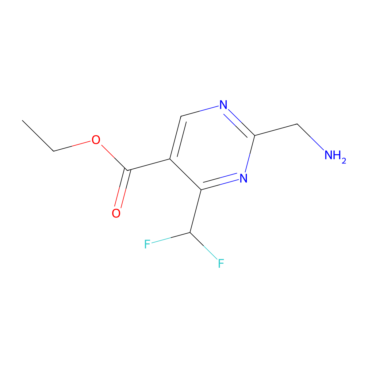 Ethyl 2-(aminomethyl)-4-(difluoromethyl)pyrimidine-5-carboxylate molecular structure, CAS 2309453-66-3
