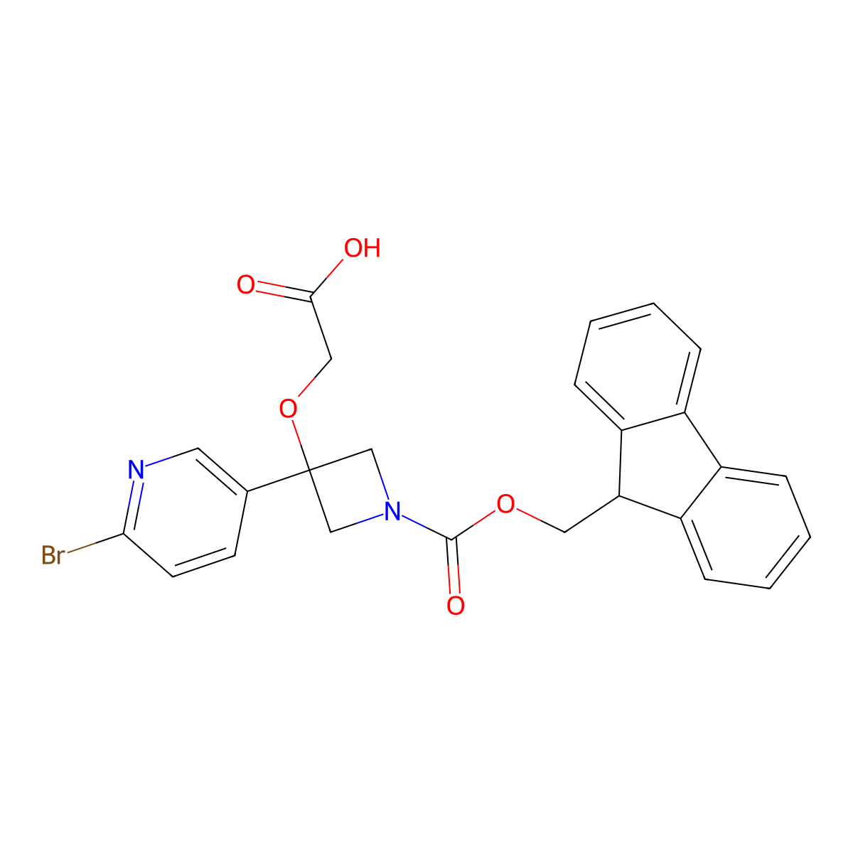 2-{[3-(6-bromopyridin-3-yl)-1-{[(9H-fluoren-9-yl)methoxy]carbonyl}azetidin-3-yl]oxy}acetic acid molecular structure, CAS 2309454-74-6