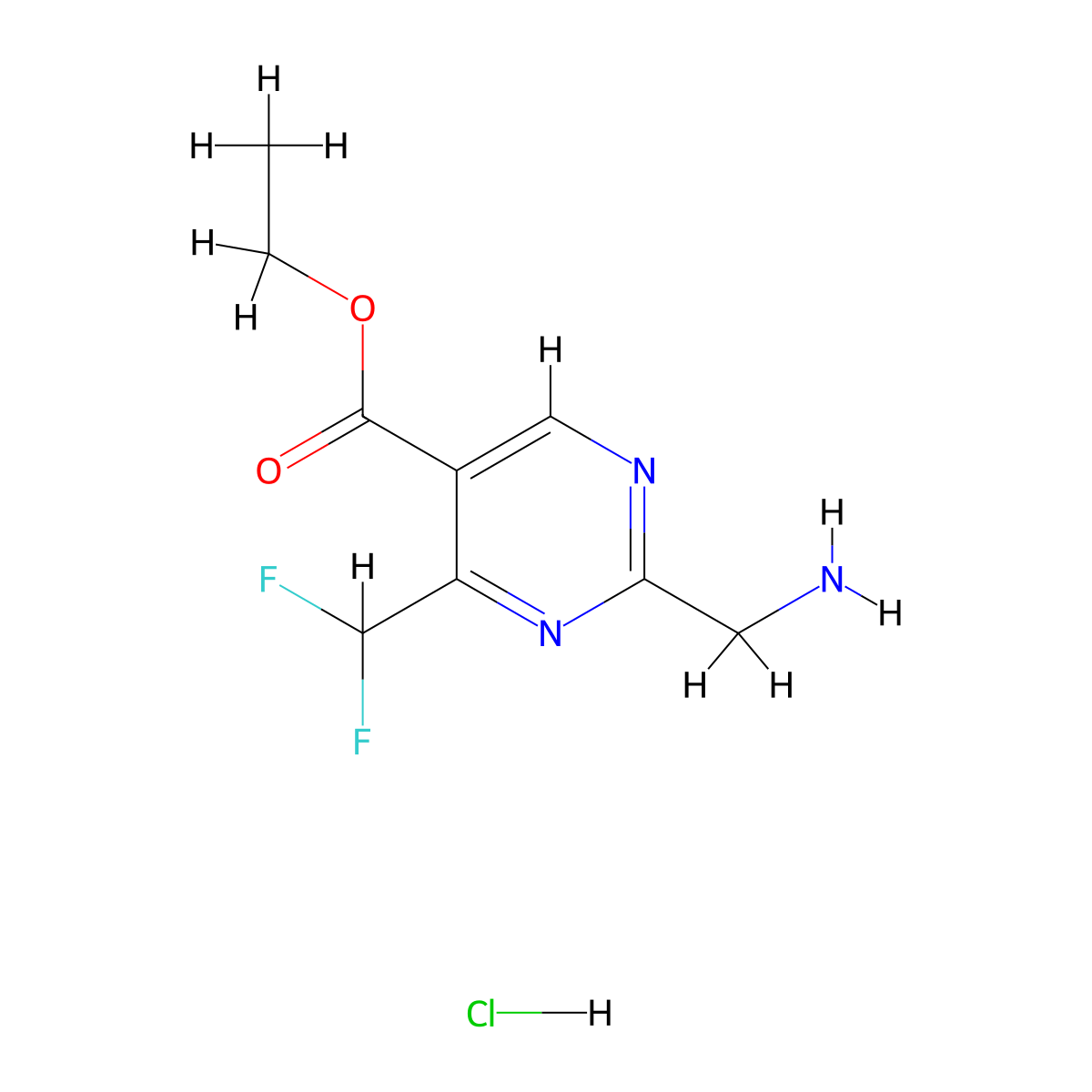 Ethyl2-(aminomethyl)-4-(difluoromethyl)pyrimidine-5-carboxylatehydrochloride molecular structure, CAS 2309454-93-9