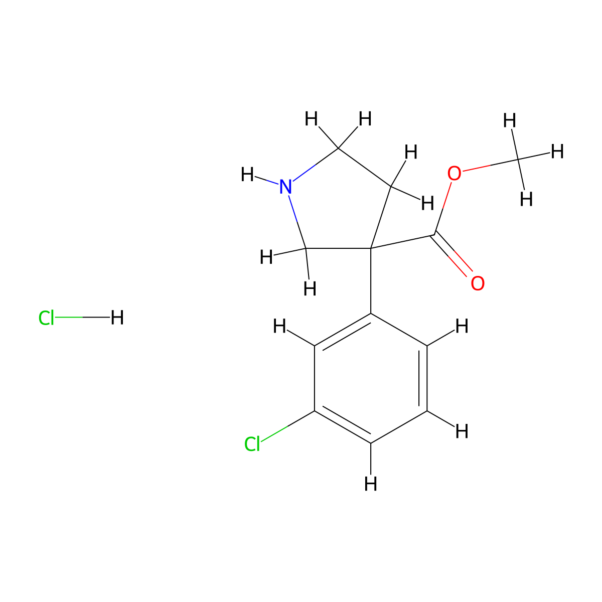 Methyl 3-(3-chlorophenyl)pyrrolidine-3-carboxylate hydrochloride molecular structure, CAS 2309455-52-3