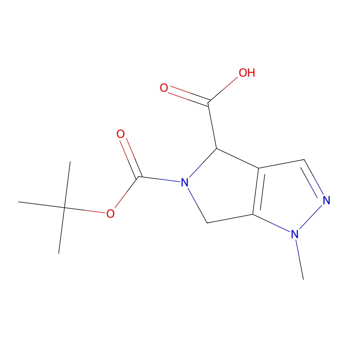 5-[(tert-butoxy)carbonyl]-1-methyl-1H,4H,5H,6H-pyrrolo[3,4-c]pyrazole-4-carboxylic acid molecular structure, CAS 2309456-25-3