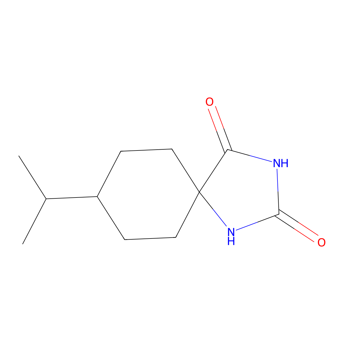 Rac-(5s,8s)-8-(propan-2-yl)-1,3-diazaspiro[4.5]decane-2,4-dione molecular structure, CAS 2309456-76-4