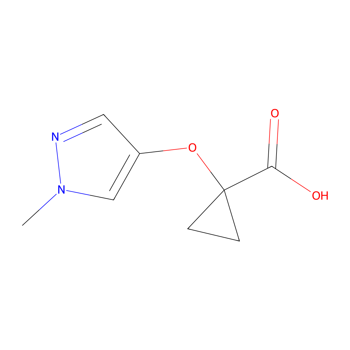 1-[(1-methyl-1H-pyrazol-4-yl)oxy]cyclopropane-1-carboxylic acid molecular structure, CAS 2309457-59-6