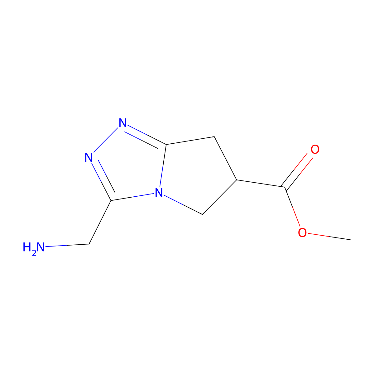 methyl 3-(aminomethyl)-5H,6H,7H-pyrrolo[2,1-c][1,2,4]triazole-6-carboxylate molecular structure, CAS 2309458-24-8