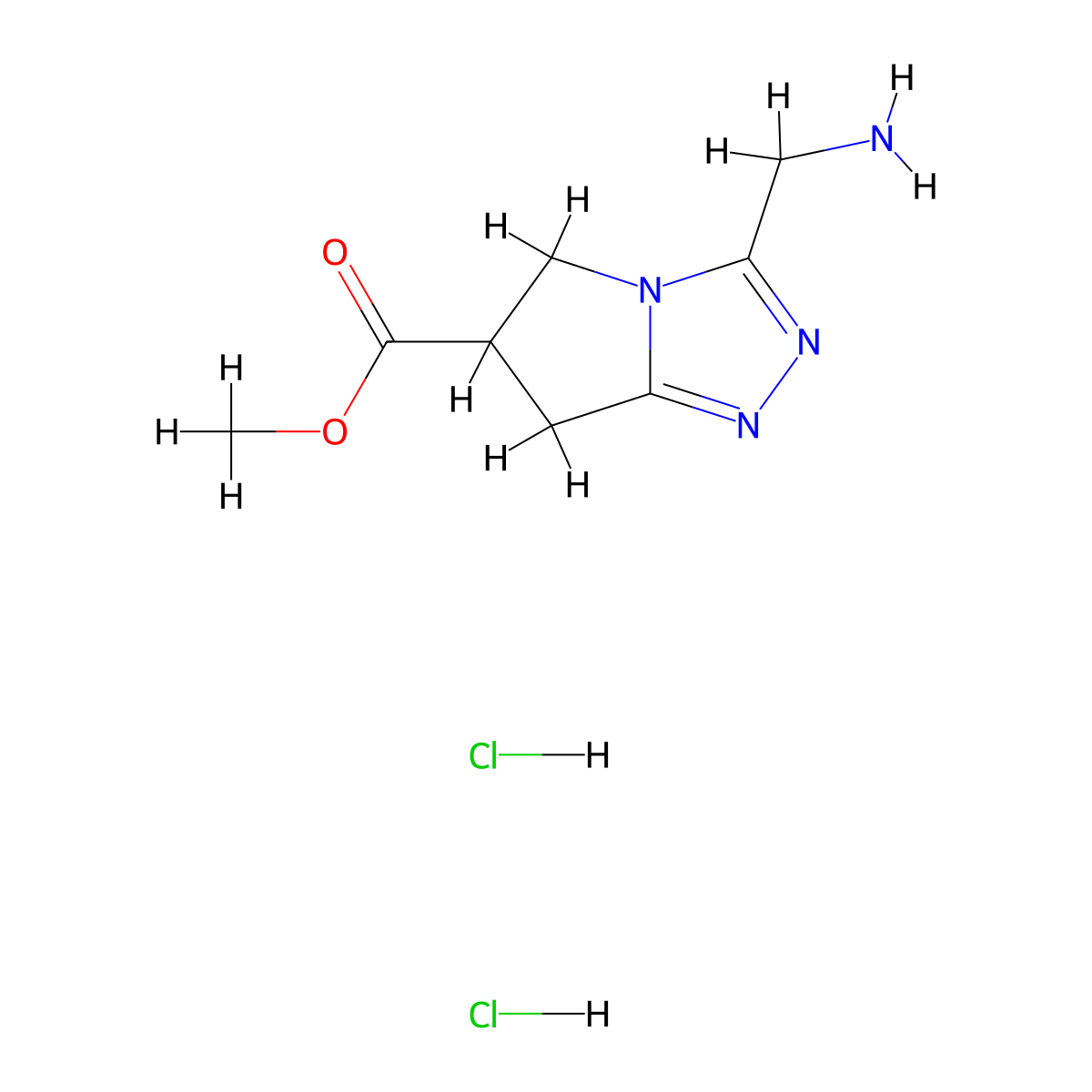 methyl3-(aminomethyl)-5H,6H,7H-pyrrolo[2,1-c][1,2,4]triazole-6-carboxylatedihydrochloride molecular structure, CAS 2309458-25-9