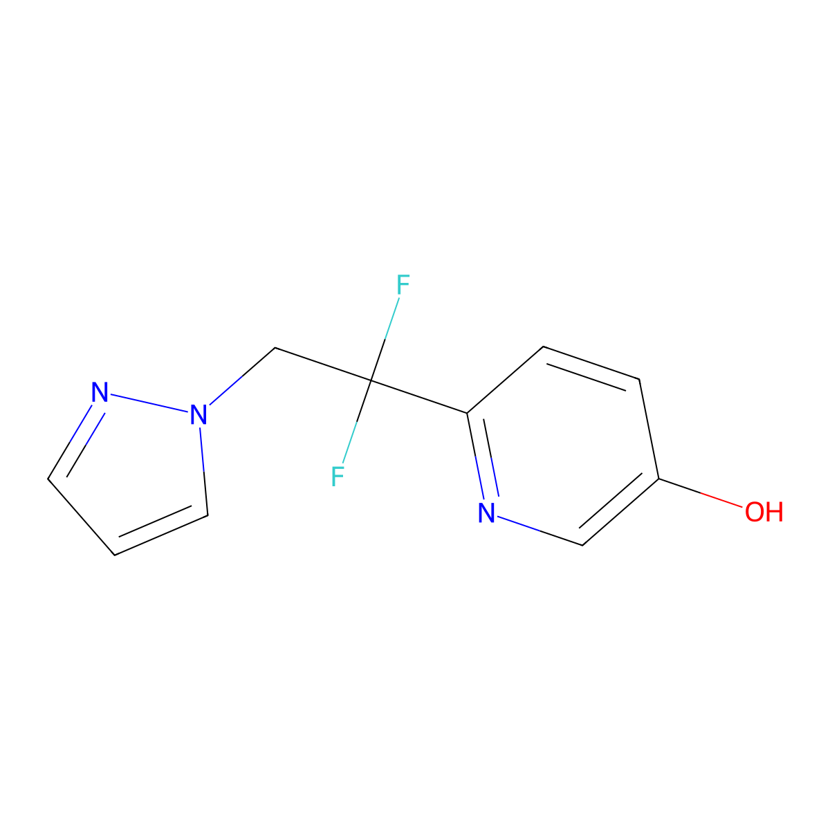 6-(1,1-difluoro-2-(1H-pyrazol-1-yl)ethyl)pyridin-3-ol molecular structure, CAS 2309460-76-0