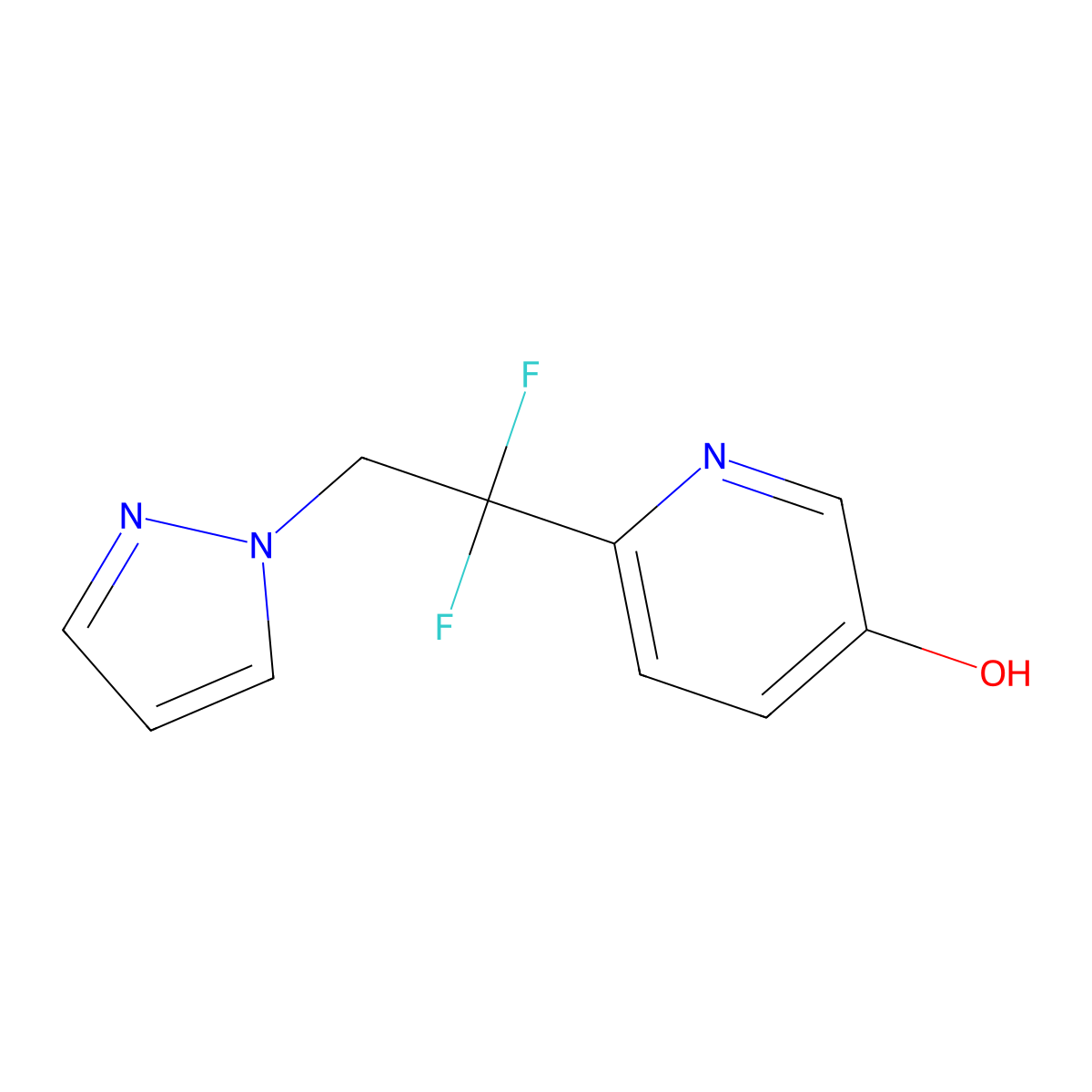 6-(1,1-difluoro-2-(1H-pyrazol-1-yl)ethyl)pyridin-3-ol molecular structure, CAS 2309460-76-0