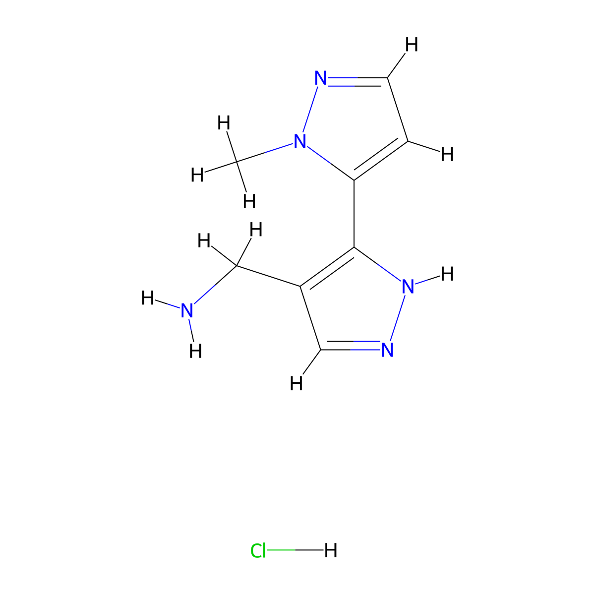 [3-(1-methyl-1H-pyrazol-5-yl)-1H-pyrazol-4-yl]methanamine hydrochloride molecular structure, CAS 2309460-89-5