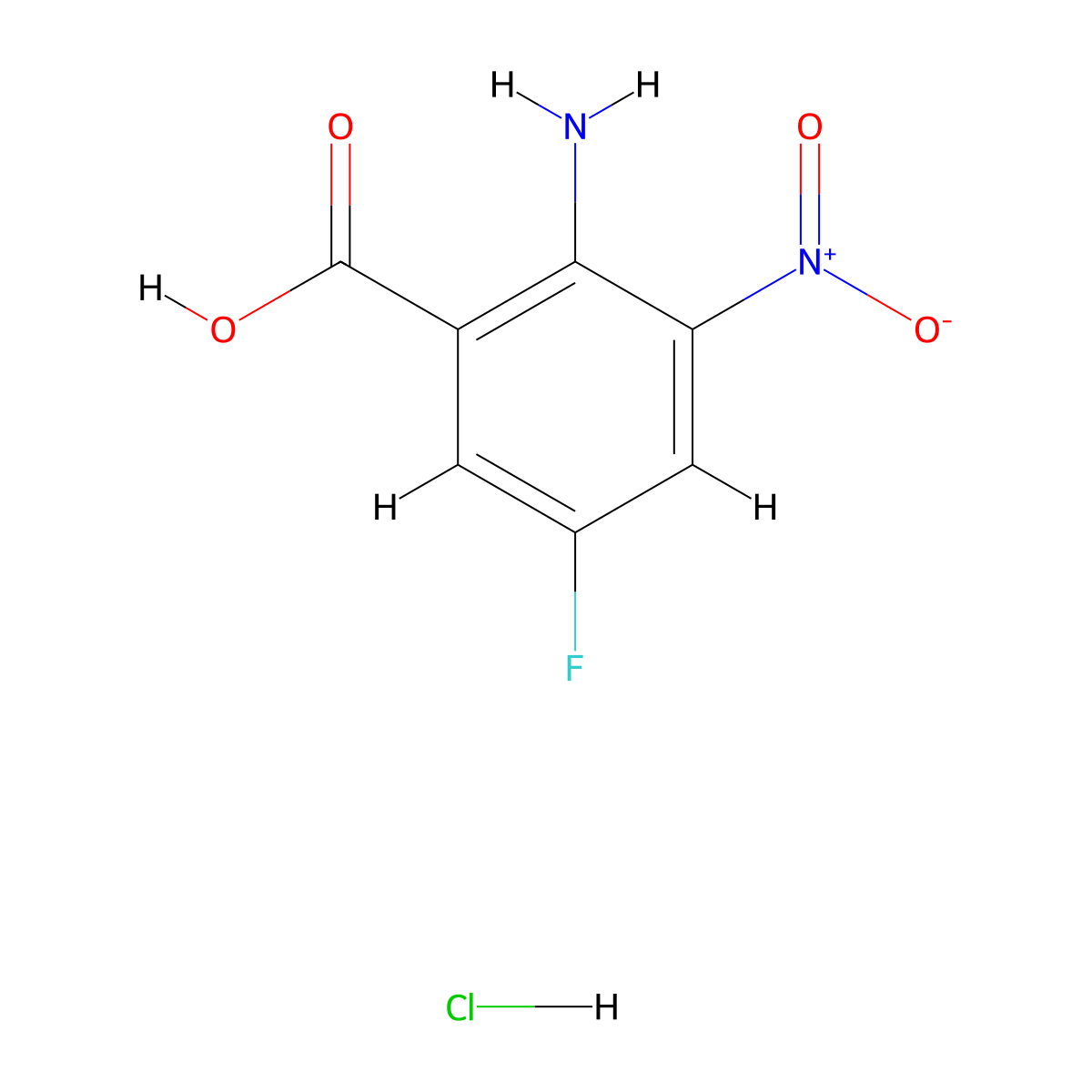 2-Amino-5-fluoro-3-nitrobenzoic acid hydrochloride molecular structure, CAS 2309462-07-3