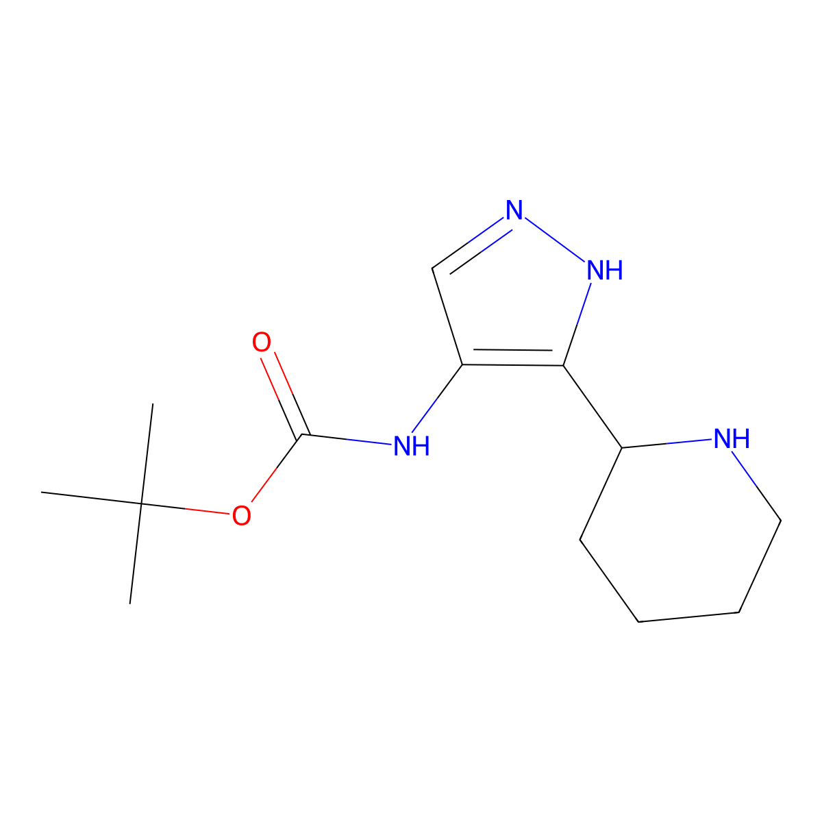 tert-butyl N-(3-(piperidin-2-yl)-1H-pyrazol-4-yl)carbamate molecular structure, CAS 2309462-17-5