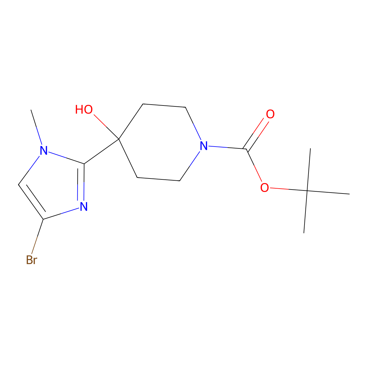 tert-butyl 4-(4-bromo-1-methyl-1H-imidazol-2-yl)-4-hydroxypiperidine-1-carboxylate molecular structure, CAS 2309463-68-9