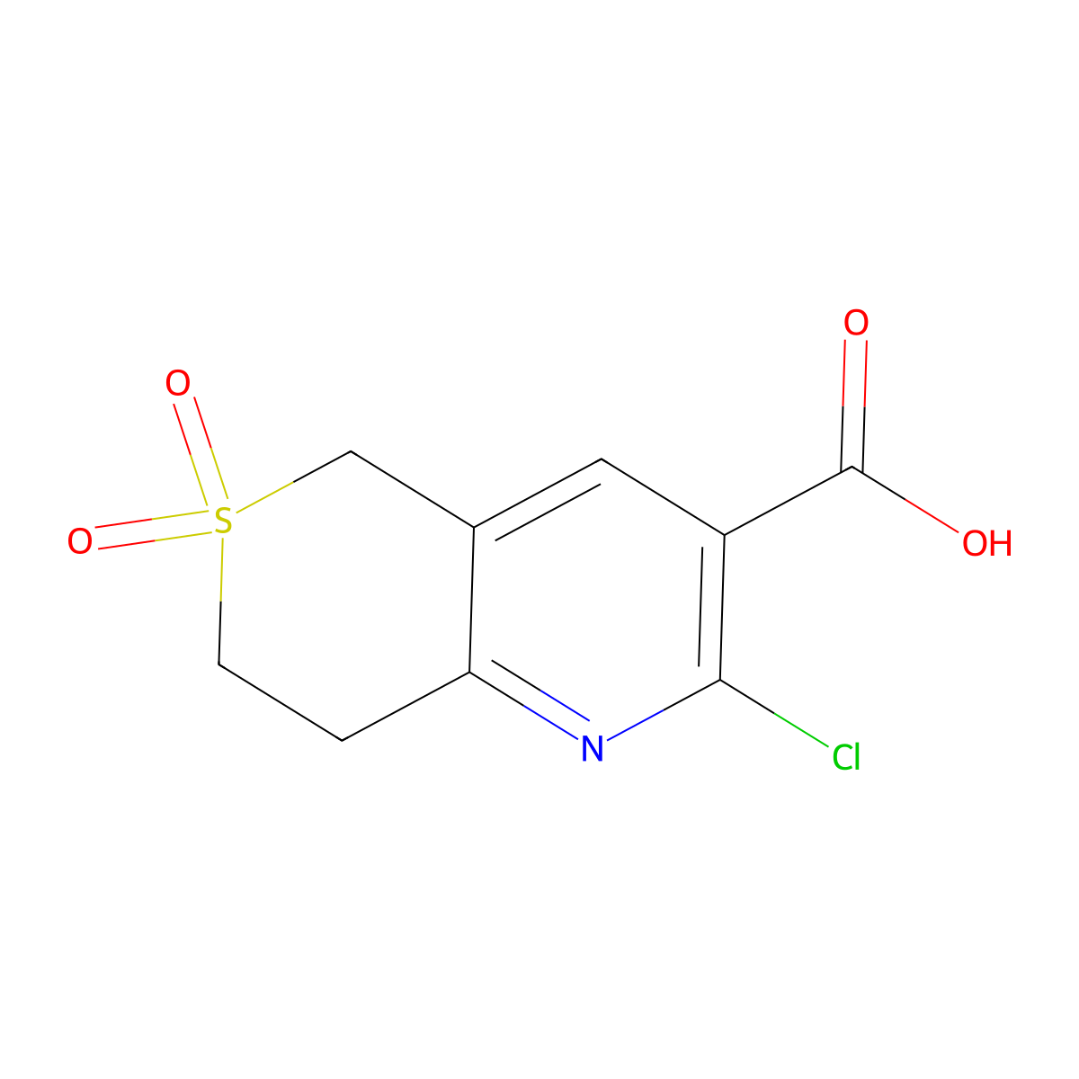 2-chloro-6,6-dioxo-5H,7H,8H-6lambda6-thiopyrano(4,3-b)pyridine-3-carboxylic acid molecular structure, CAS 2309463-90-7