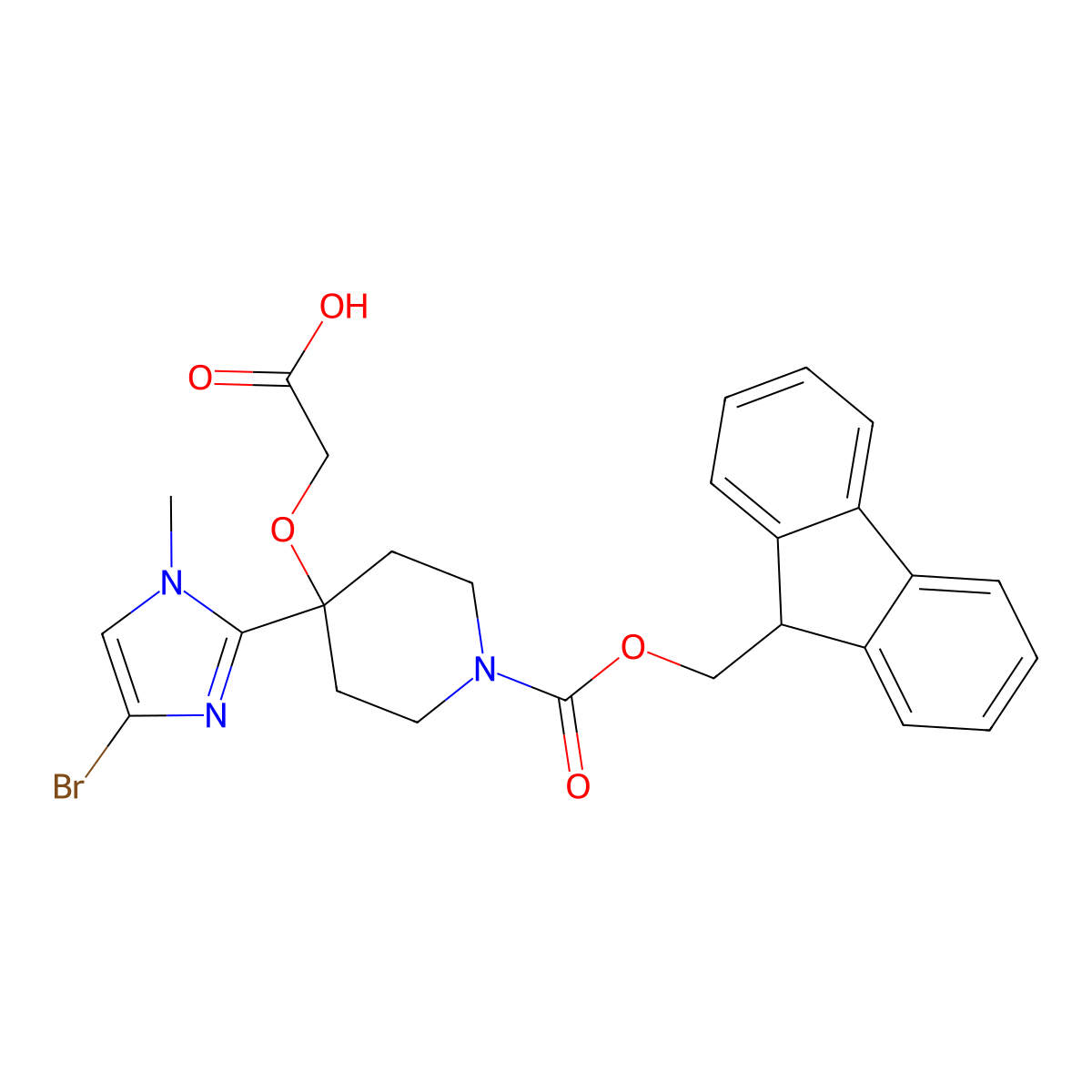 2-{[4-(4-bromo-1-methyl-1H-imidazol-2-yl)-1-{[(9H-fluoren-9-yl)methoxy]carbonyl}piperidin-4-yl]oxy}acetic acid molecular structure, CAS 2309464-20-6