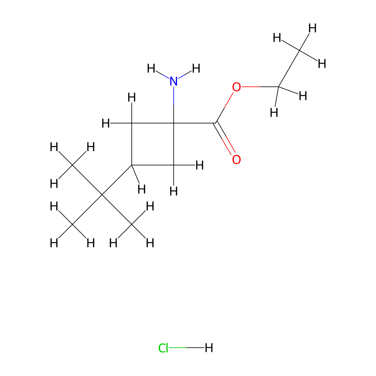Ethyl 1-amino-3-tert-butylcyclobutane-1-carboxylate hydrochloride molecular structure, CAS 2309465-11-8