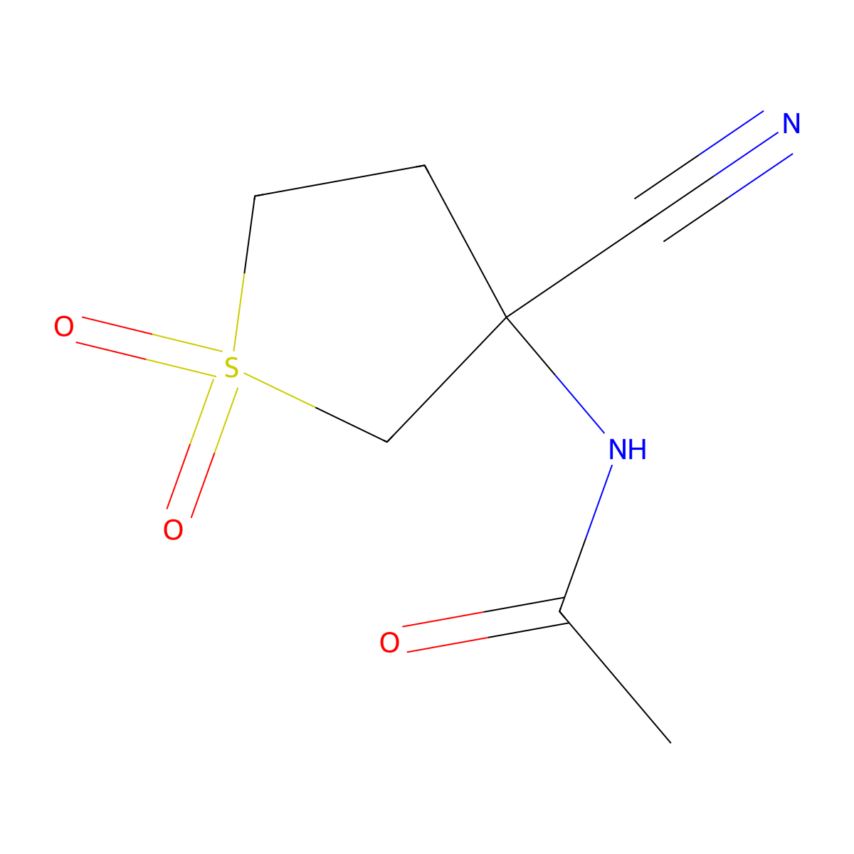 N-(3-cyano-1,1-dioxo-1lambda6-thiolan-3-yl)acetamide molecular structure, CAS 2309465-65-2