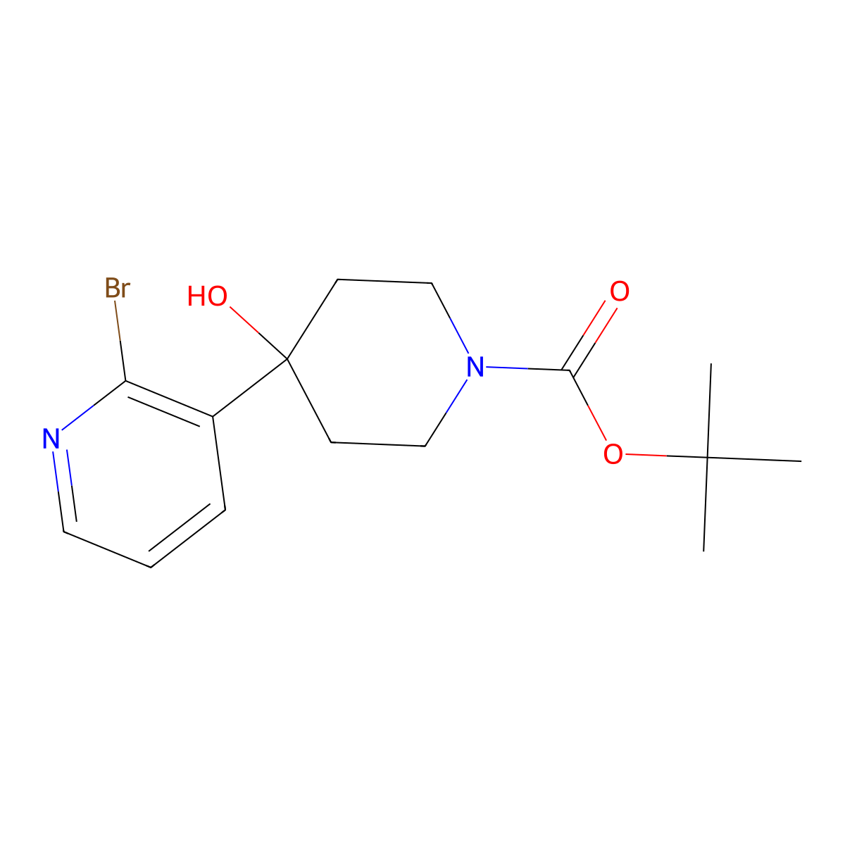 Tert-butyl 4-(2-bromopyridin-3-yl)-4-hydroxypiperidine-1-carboxylate molecular structure, CAS 2309466-27-9