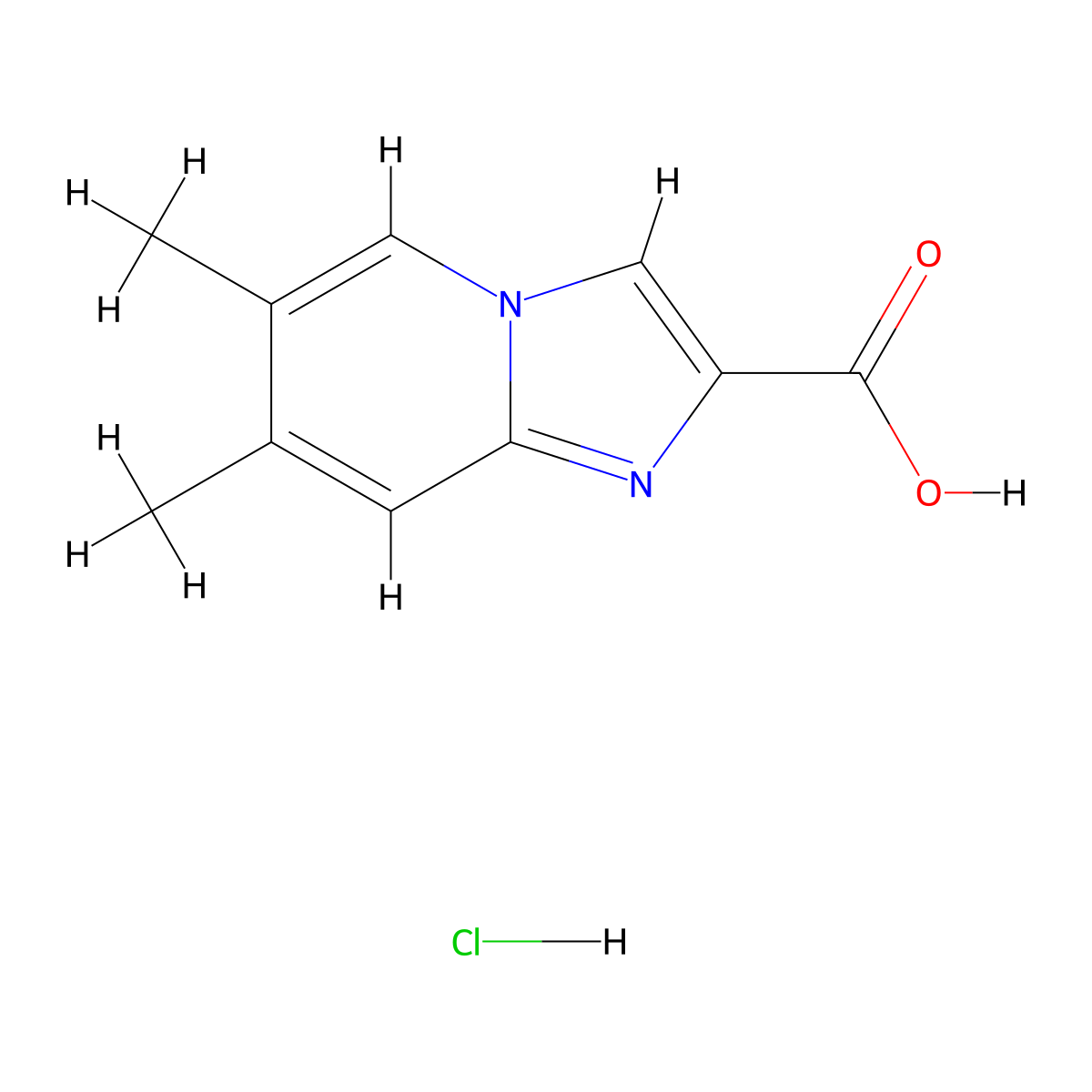 6,7-Dimethylimidazo(1,2-a)pyridine-2-carboxylic acid hydrochloride molecular structure, CAS 2309466-46-2