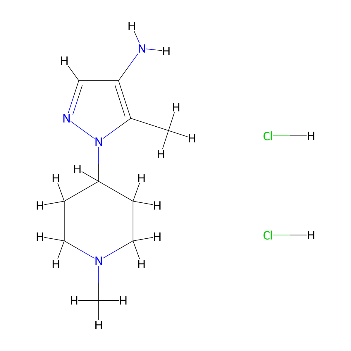 5-methyl-1-(1-methylpiperidin-4-yl)-1H-pyrazol-4-amine dihydrochloride molecular structure, CAS 2309466-55-3