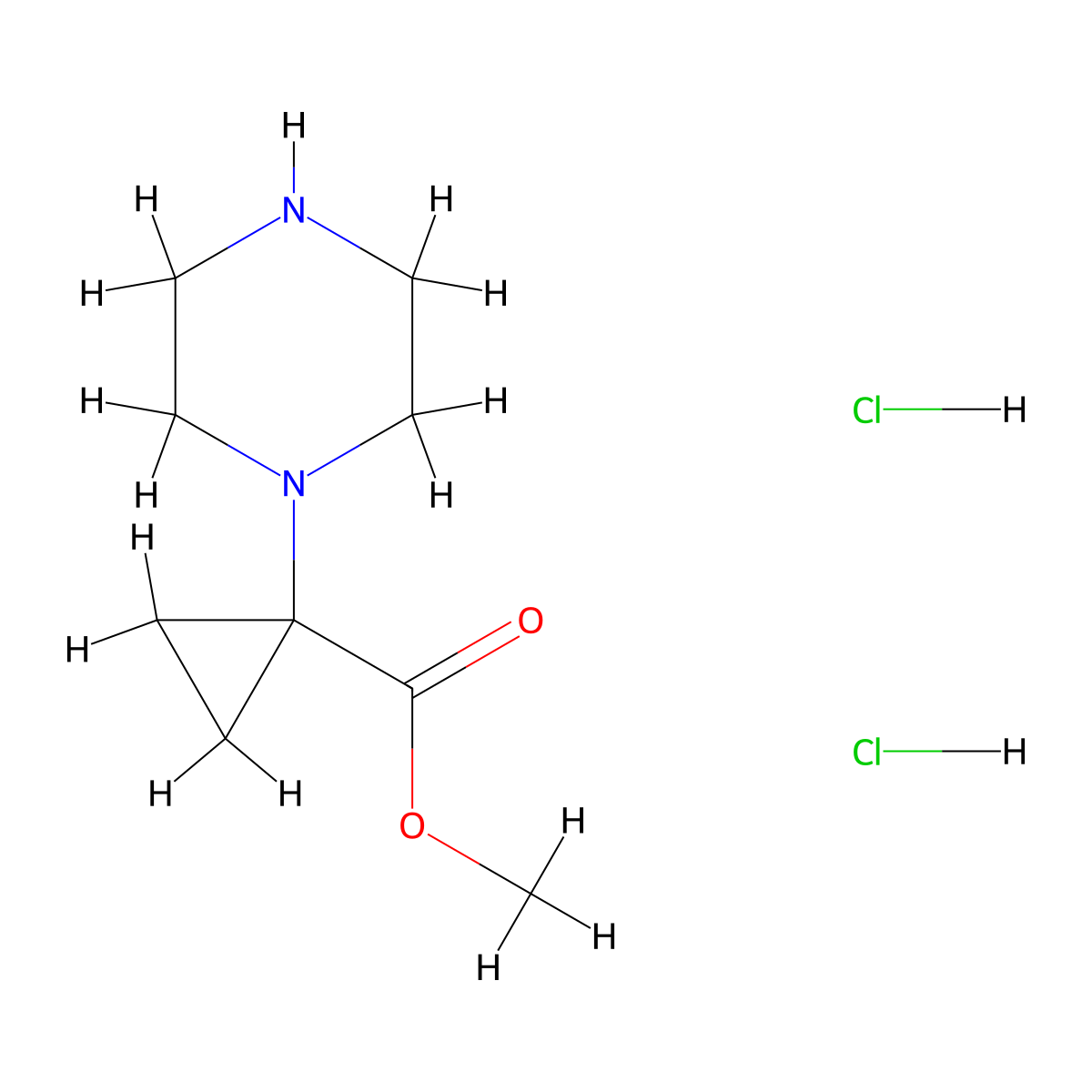 Methyl 1-(piperazin-1-yl)cyclopropane-1-carboxylate dihydrochloride molecular structure, CAS 2309467-03-4
