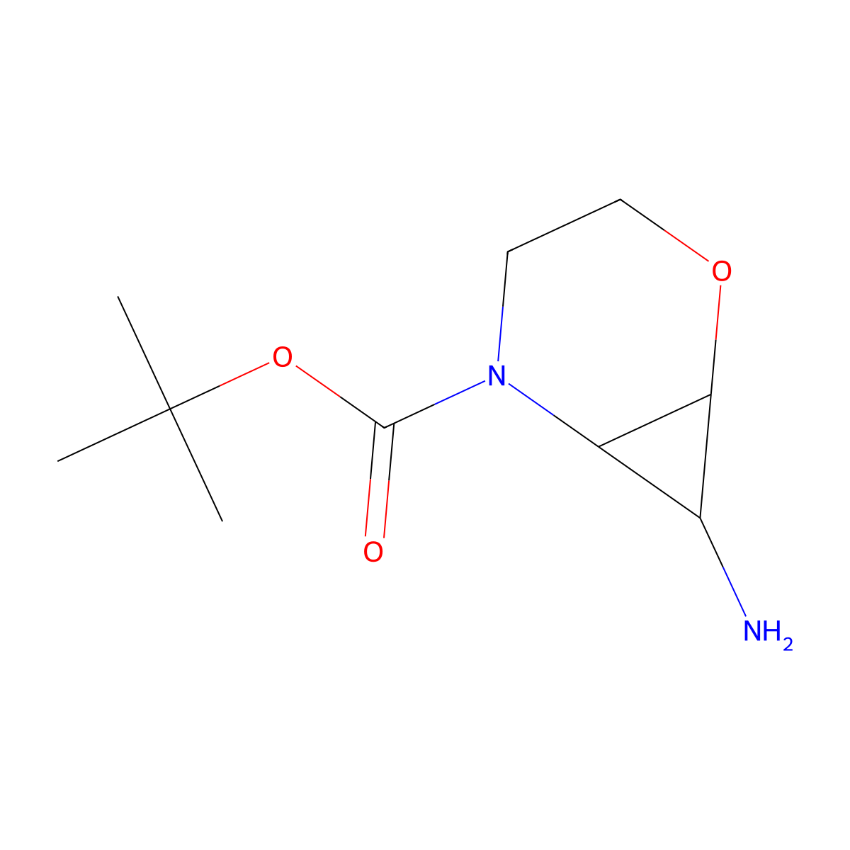 Tert-butyl 7-amino-2-oxa-5-azabicyclo[4.1.0]heptane-5-carboxylate molecular structure, CAS 2309468-46-8