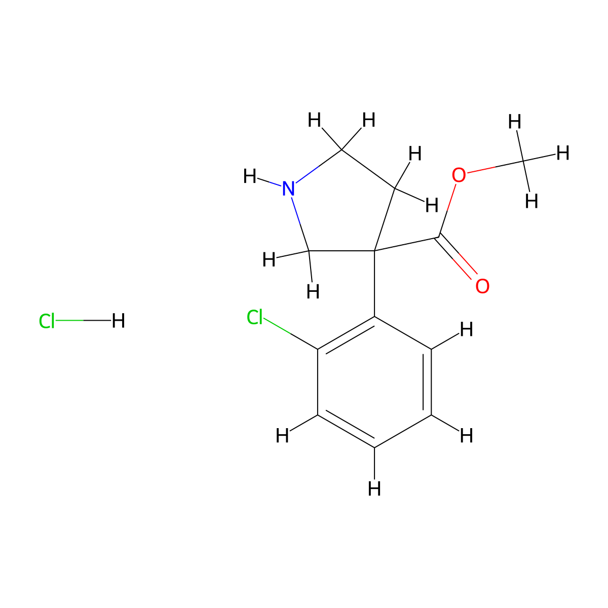 Methyl 3-(2-chlorophenyl)pyrrolidine-3-carboxylate hydrochloride molecular structure, CAS 2309469-07-4