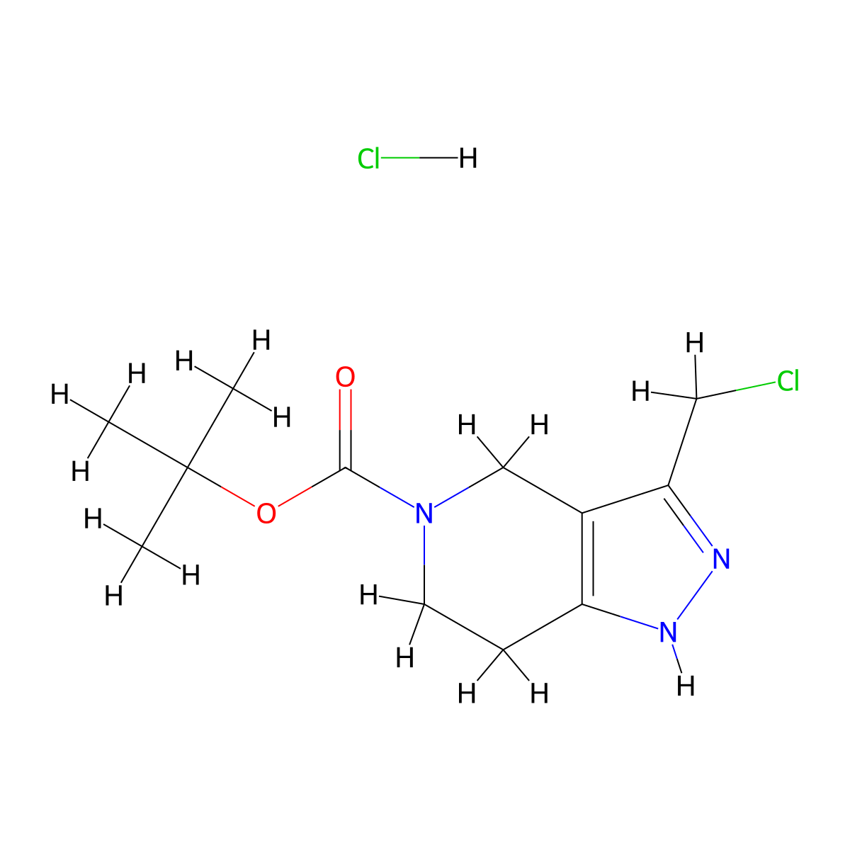 tert-butyl 3-(chloromethyl)-1H,4H,5H,6H,7H-pyrazolo[4,3-c]pyridine-5-carboxylate hydrochloride molecular structure, CAS 2309469-42-7