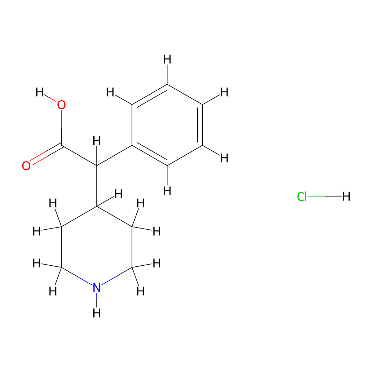 2-Phenyl-2-(piperidin-4-yl)acetic acid hydrochloride molecular structure, CAS 2309474-08-4