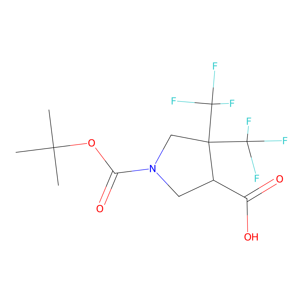 1-[(2-Methylpropan-2-yl)oxycarbonyl]-4,4-bis(trifluoromethyl)pyrrolidine-3-carboxylic acid molecular structure, CAS 2309474-22-2