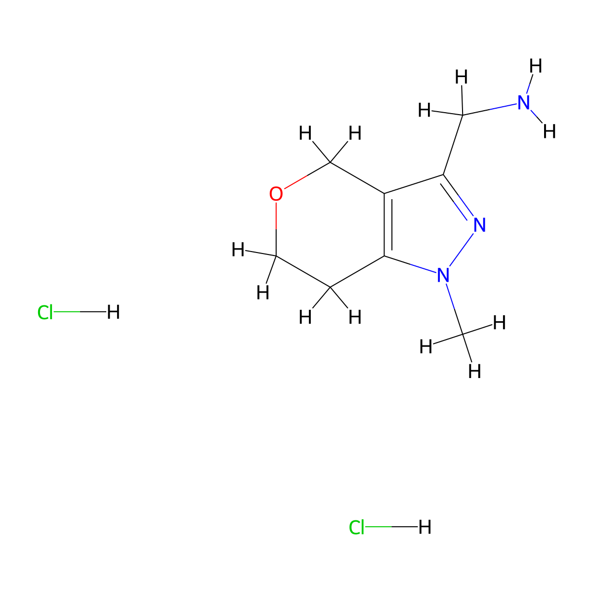 (1-Methyl-1,4,6,7-tetrahydropyrano[4,3-c]pyrazol-3-yl)methanamine dihydrochloride molecular structure, CAS 2309474-44-8