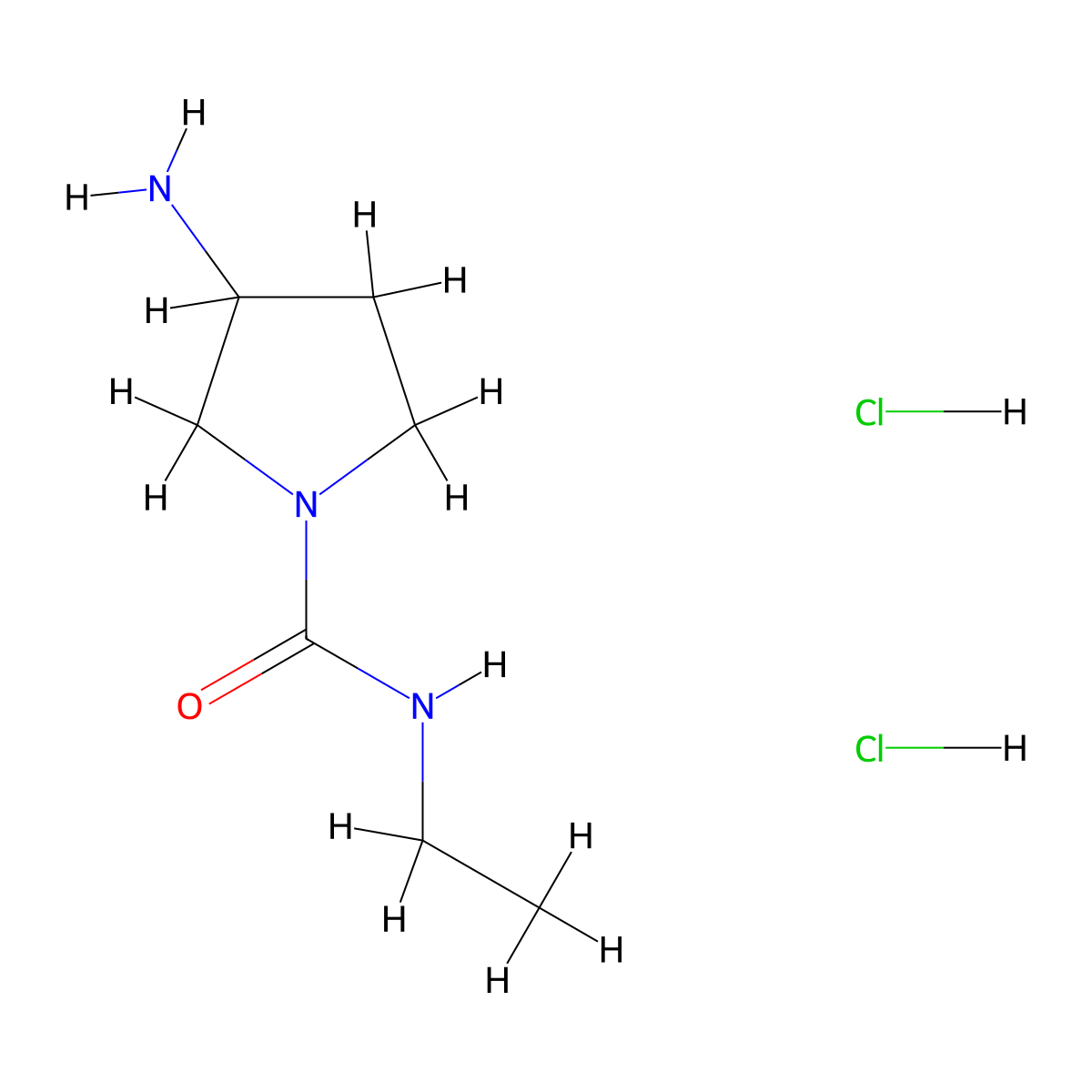 3-amino-N-ethylpyrrolidine-1-carboxamide dihydrochloride molecular structure, CAS 2309474-75-5