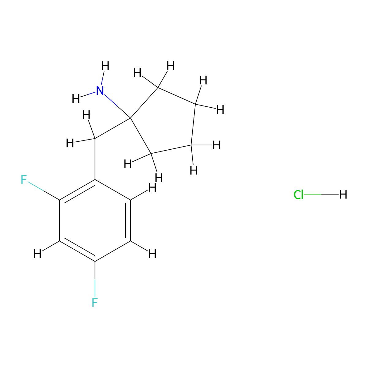 1-[(2,4-Difluorophenyl)methyl]cyclopentan-1-amine hydrochloride molecular structure, CAS 2309476-50-2