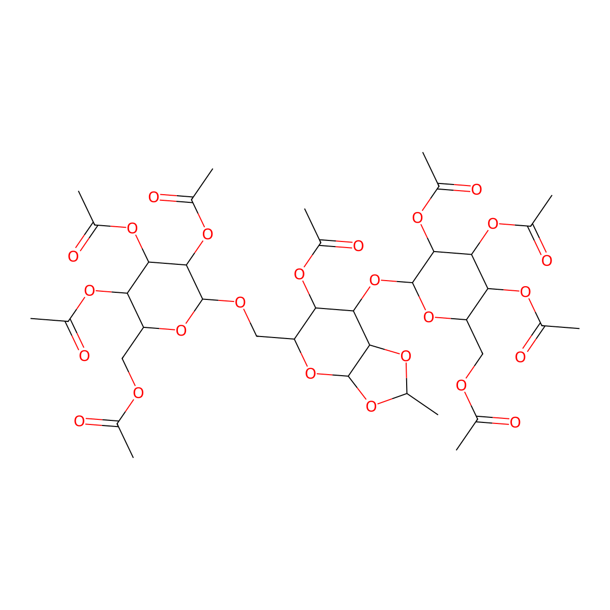 [3,4,5-triacetyloxy-6-[[6-acetyloxy-2-methyl-7-[3,4,5-triacetyloxy-6-(acetyloxymethyl)oxan-2-yl]oxy-5,6,7,7a-tetrahydro-3aH-[1,3]dioxolo[4,5-b]pyran-5-yl]methoxy]oxan-2-yl]methyl acetate molecular structure, CAS 230953-17-0