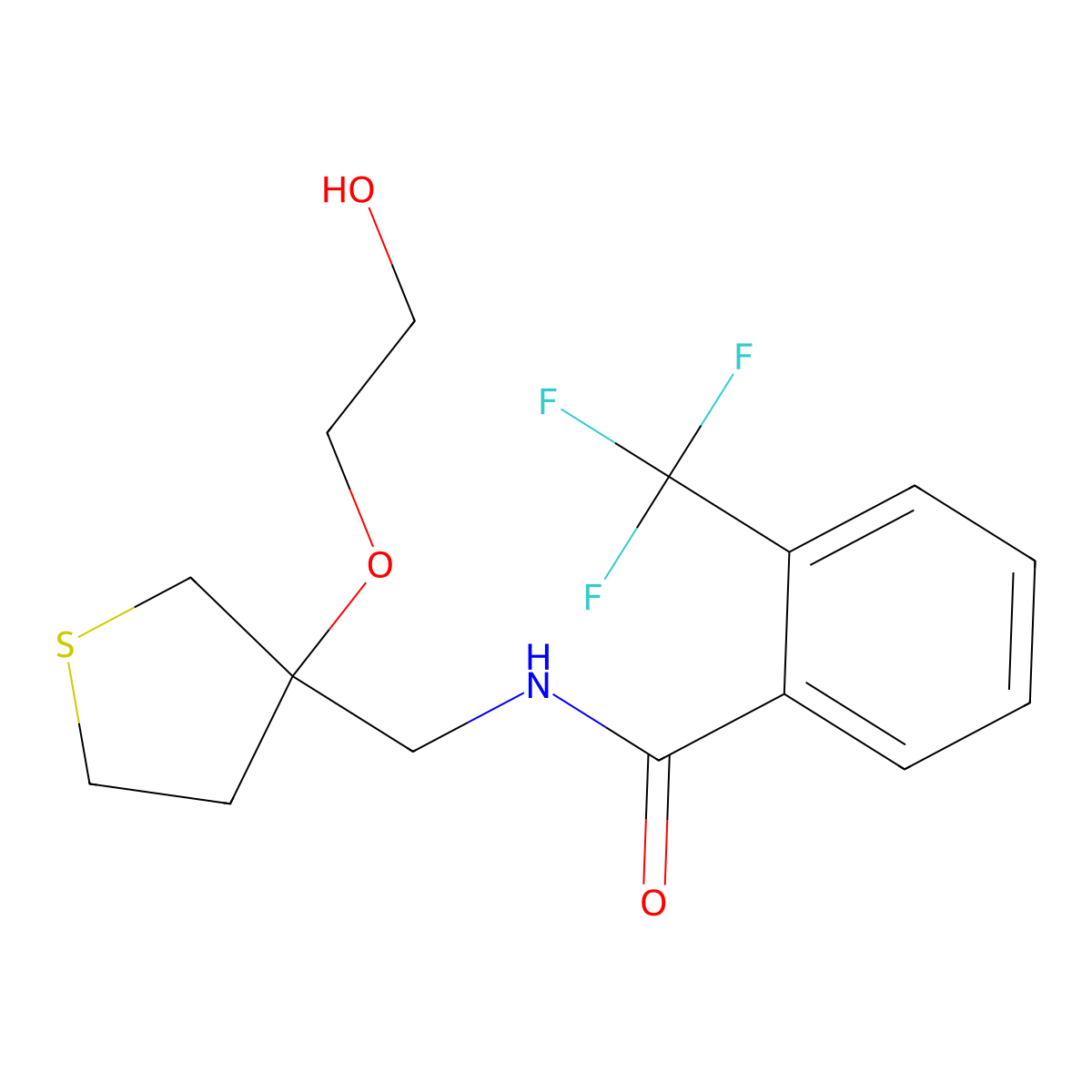 N-{[3-(2-hydroxyethoxy)thiolan-3-yl]methyl}-2-(trifluoromethyl)benzamide molecular structure, CAS 2309536-72-7