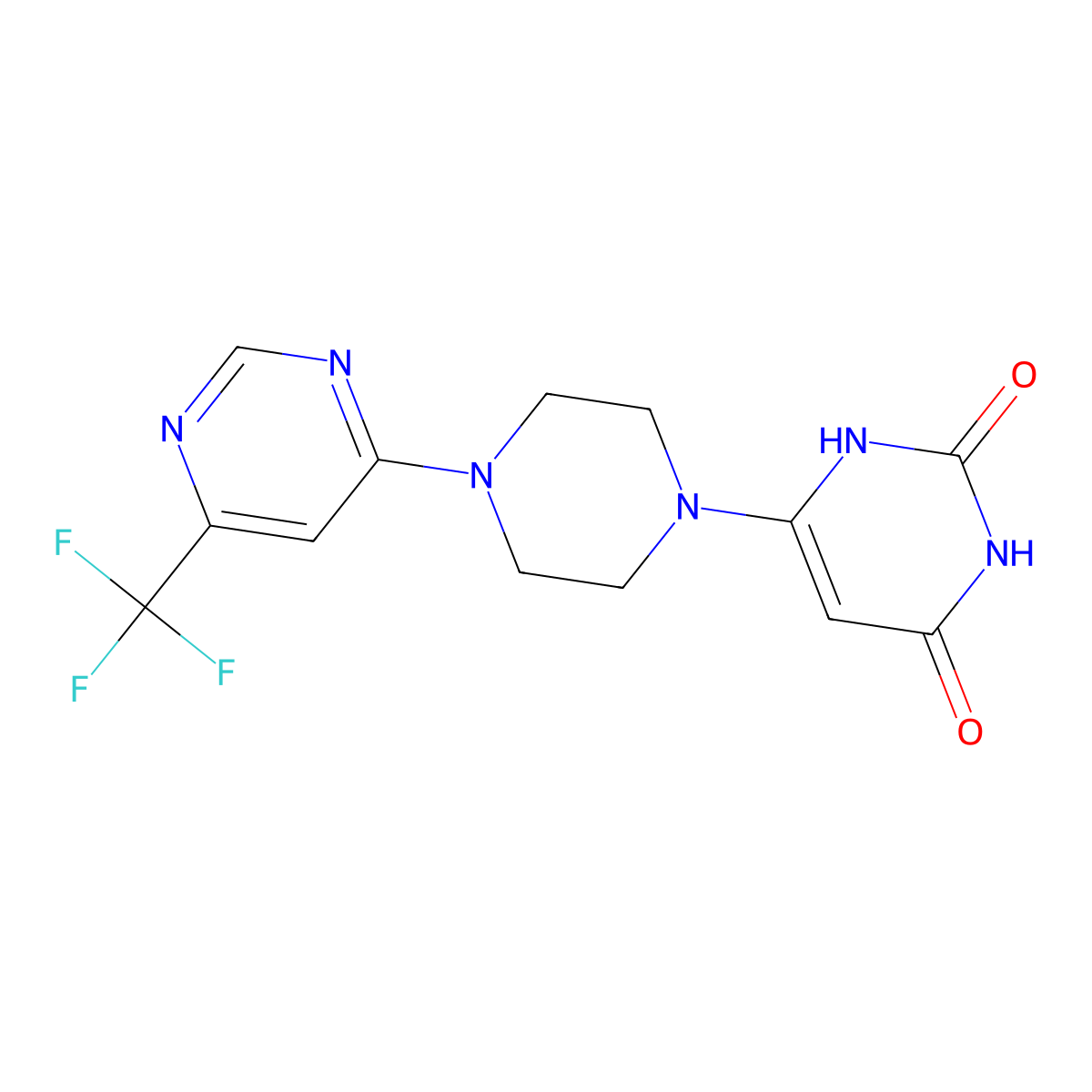 6-(4-(6-(trifluoromethyl)pyrimidin-4-yl)piperazin-1-yl)pyrimidine-2,4(1H,3H)-dione molecular structure, CAS 2309536-76-1