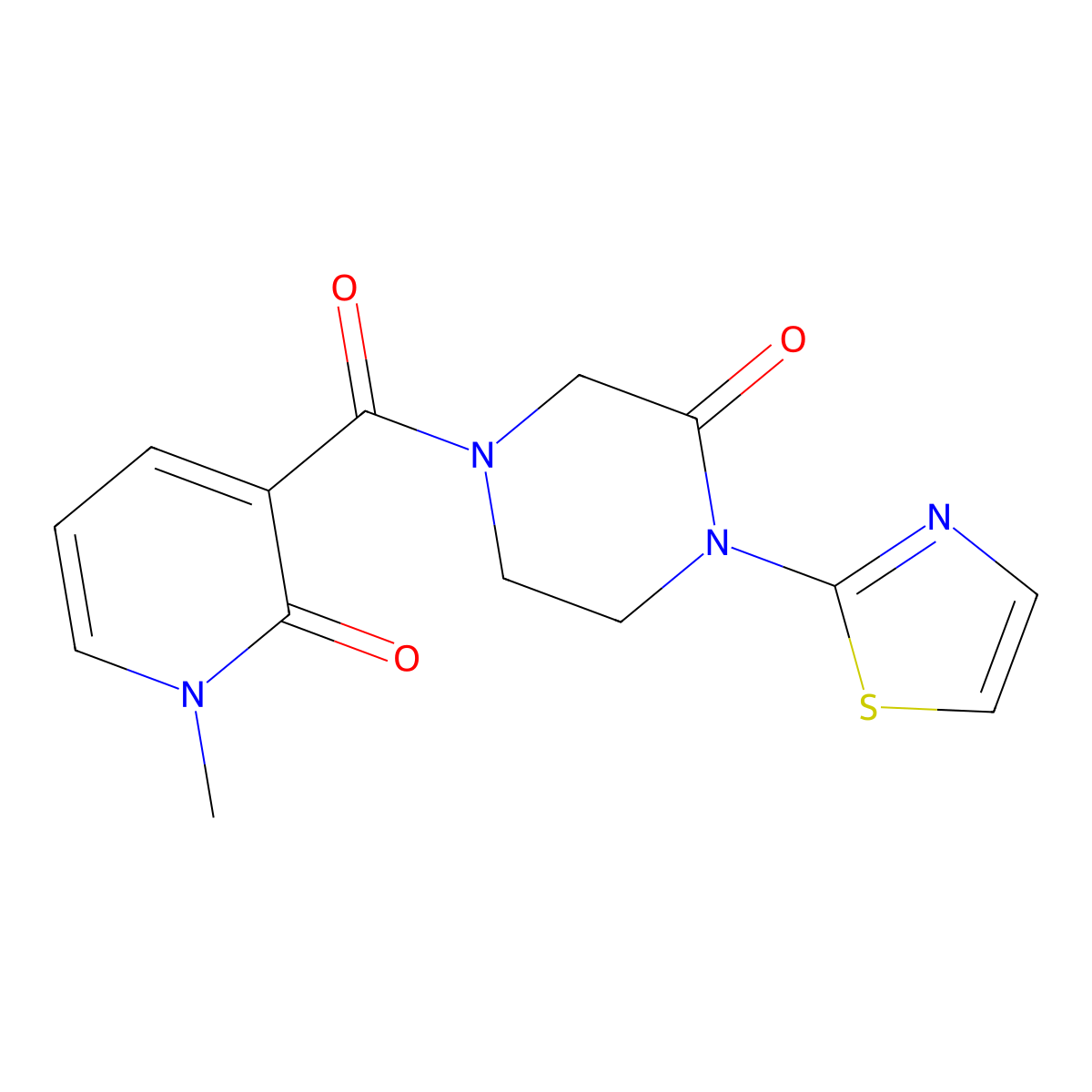 4-(1-Methyl-2-oxo-1,2-dihydropyridine-3-carbonyl)-1-(1,3-thiazol-2-yl)piperazin-2-one molecular structure, CAS 2309537-25-3