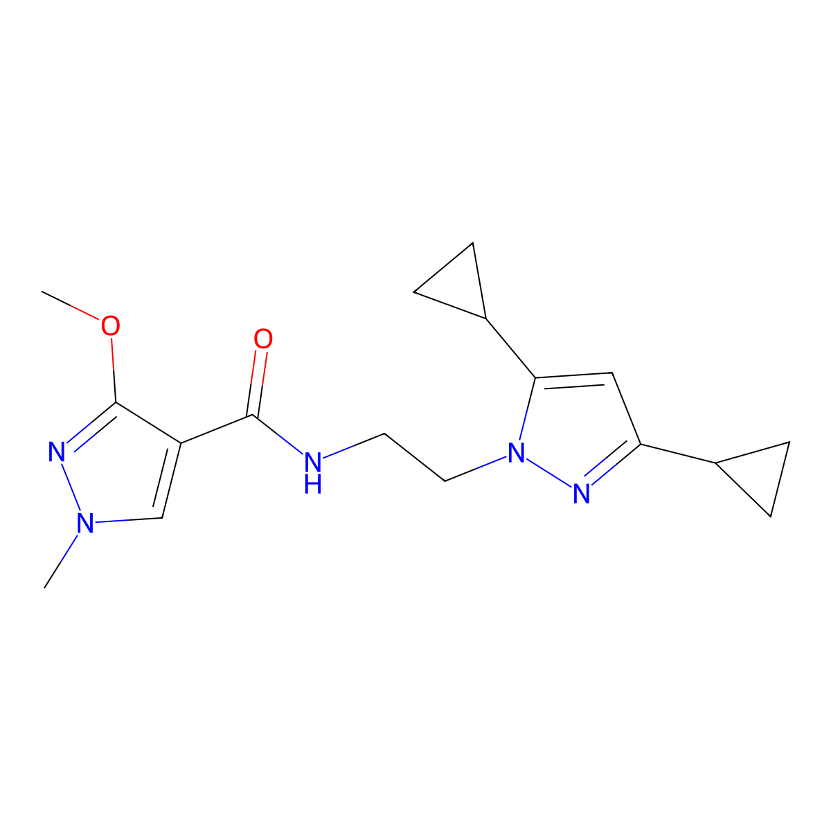 N-[2-(3,5-dicyclopropyl-1H-pyrazol-1-yl)ethyl]-3-methoxy-1-methyl-1H-pyrazole-4-carboxamide molecular structure, CAS 2309537-69-5