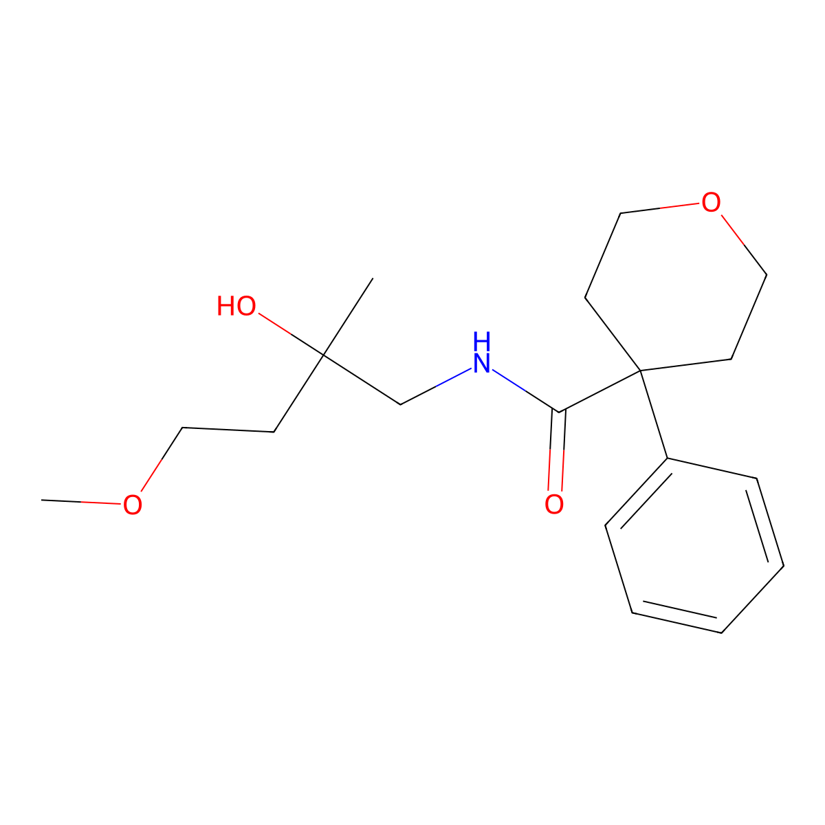N-(2-hydroxy-4-methoxy-2-methylbutyl)-4-phenyloxane-4-carboxamide molecular structure, CAS 2309537-93-5