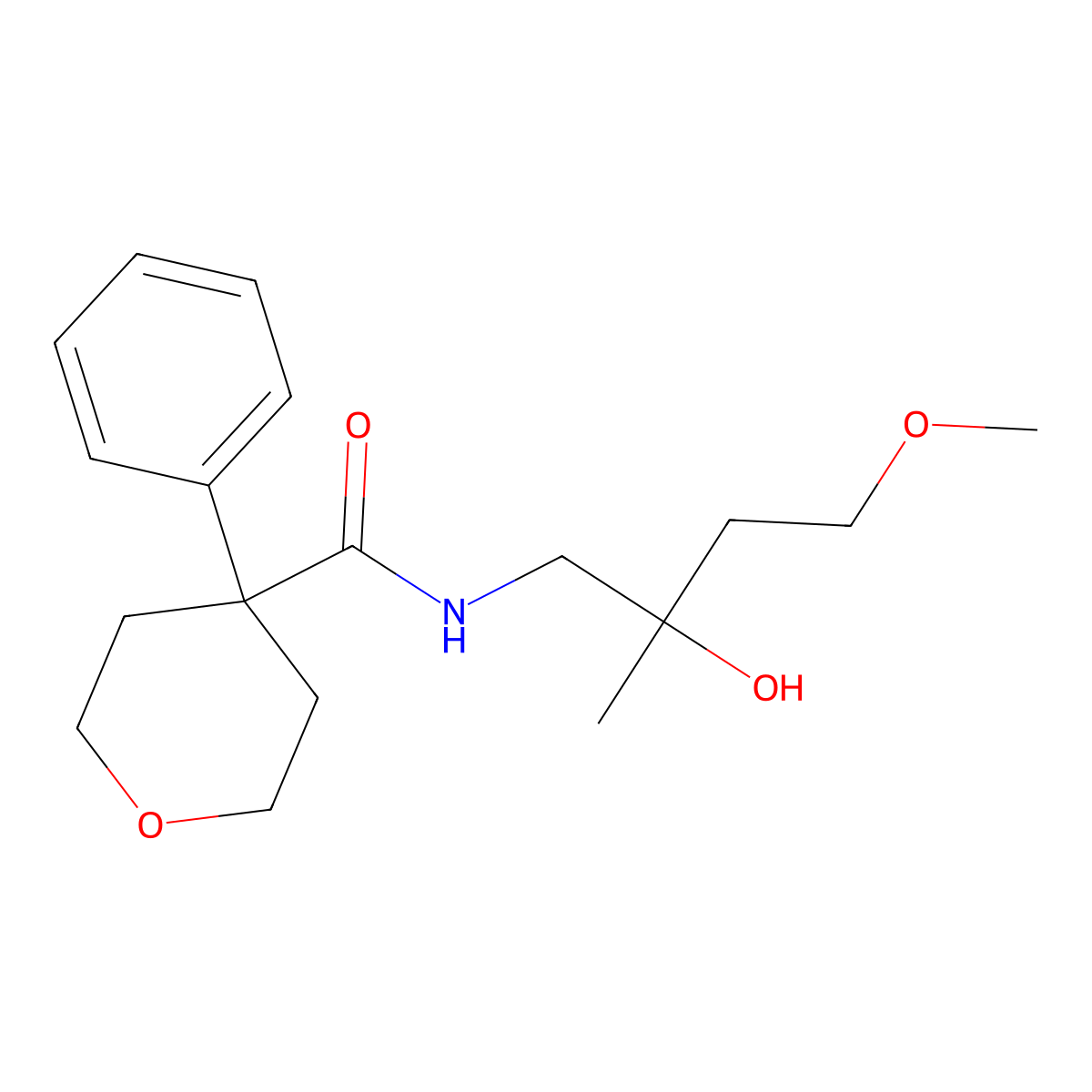 N-(2-hydroxy-4-methoxy-2-methylbutyl)-4-phenyloxane-4-carboxamide molecular structure, CAS 2309537-93-5