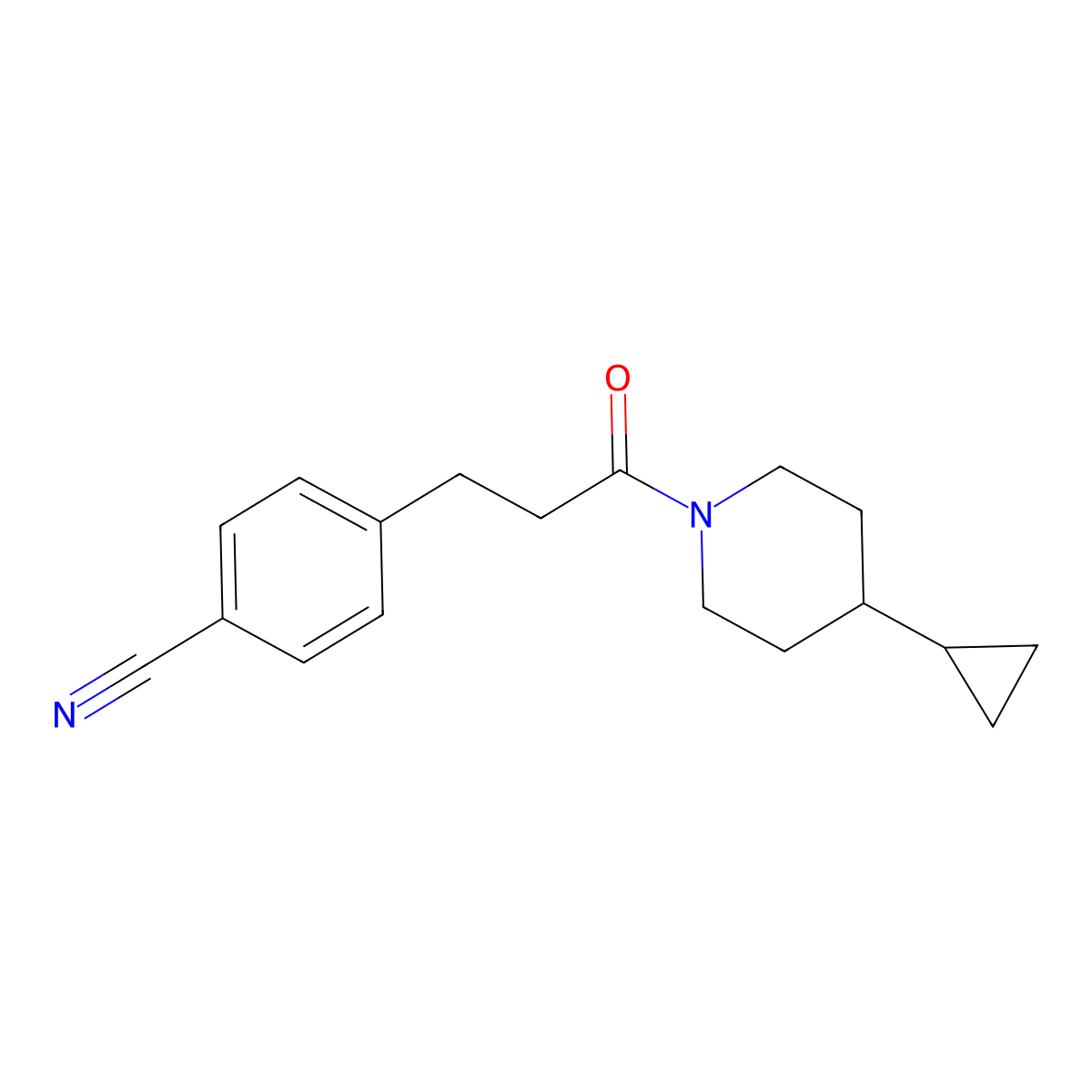 4-[3-(4-Cyclopropylpiperidin-1-yl)-3-oxopropyl]benzonitrile molecular structure, CAS 2309538-09-6