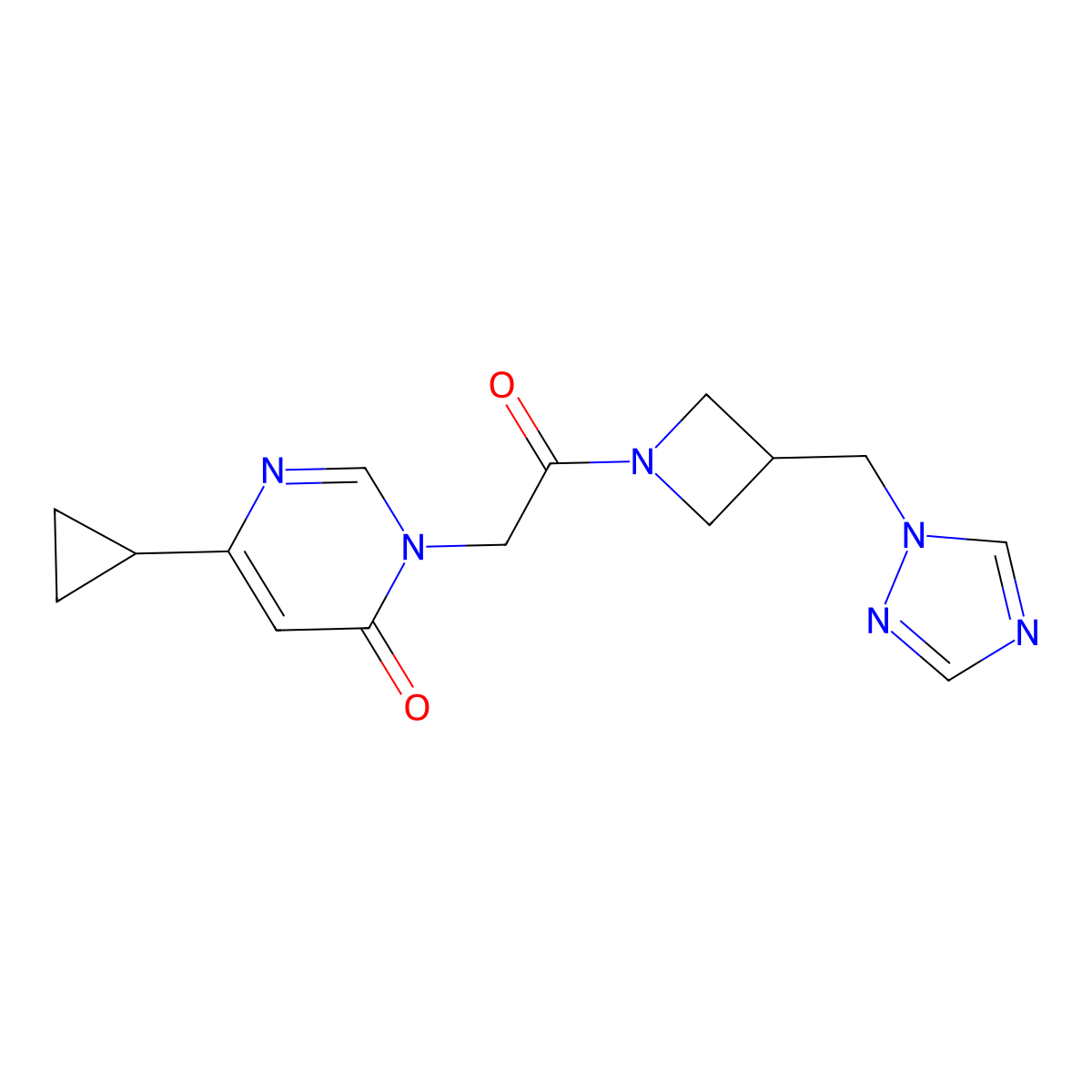 6-cyclopropyl-3-(2-oxo-2-{3-[(1H-1,2,4-triazol-1-yl)methyl]azetidin-1-yl}ethyl)-3,4-dihydropyrimidin-4-one molecular structure, CAS 2309538-24-5