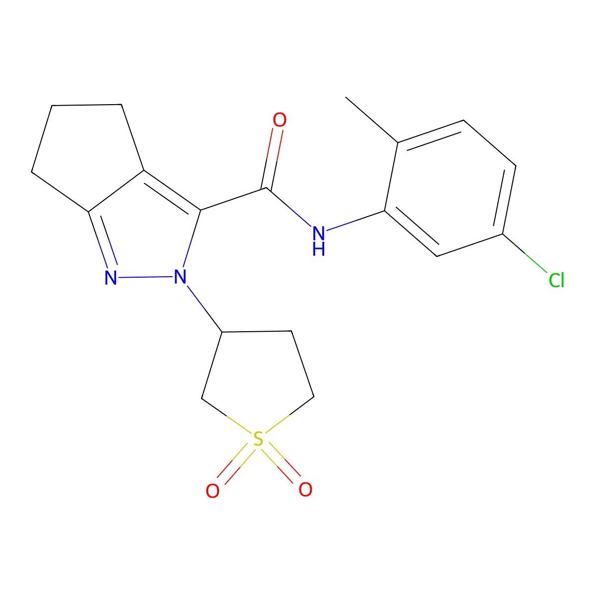 N-(5-chloro-2-methylphenyl)-2-(1,1-dioxidotetrahydrothiophen-3-yl)-2,4,5,6-tetrahydrocyclopenta[c]pyrazole-3-carboxamide molecular structure, CAS 2309538-36-9