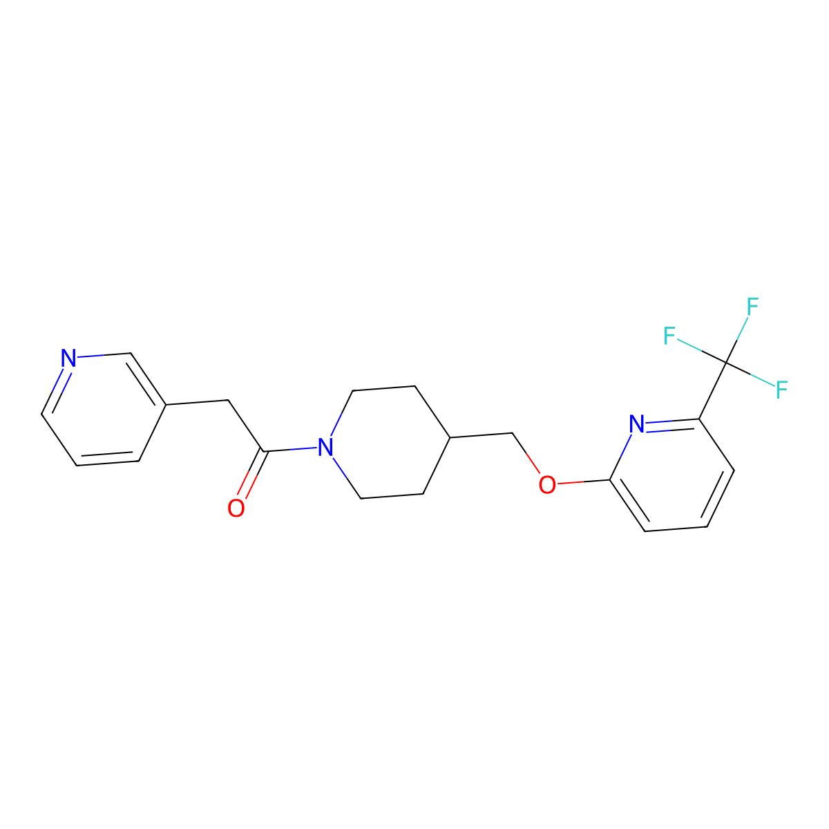 2-(Pyridin-3-yl)-1-[4-({[6-(trifluoromethyl)pyridin-2-yl]oxy}methyl)piperidin-1-yl]ethan-1-one molecular structure, CAS 2309538-39-2